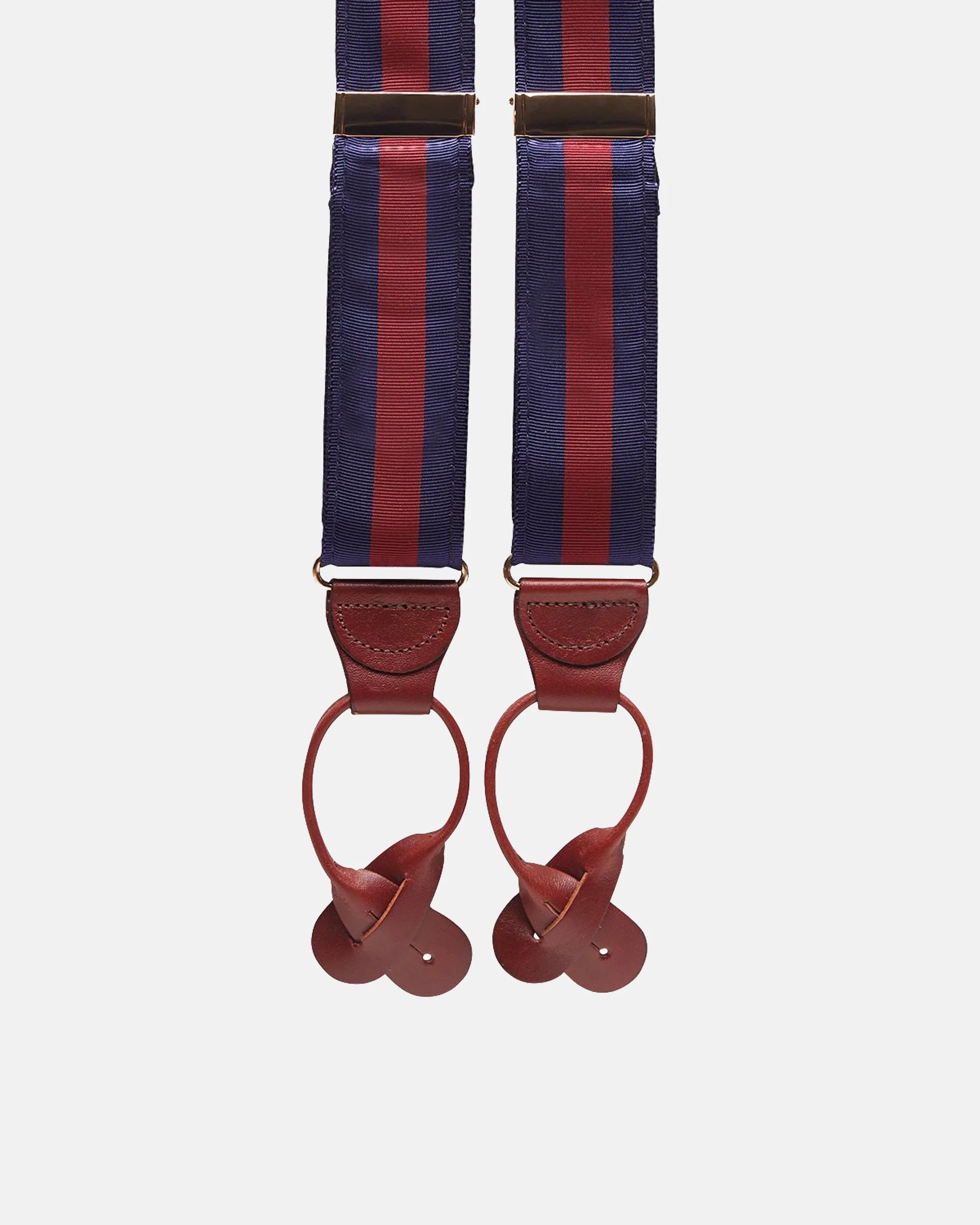 MADE-IN-USA NAVY & WINE STRIPED GROSGRAIN BRACES - 1