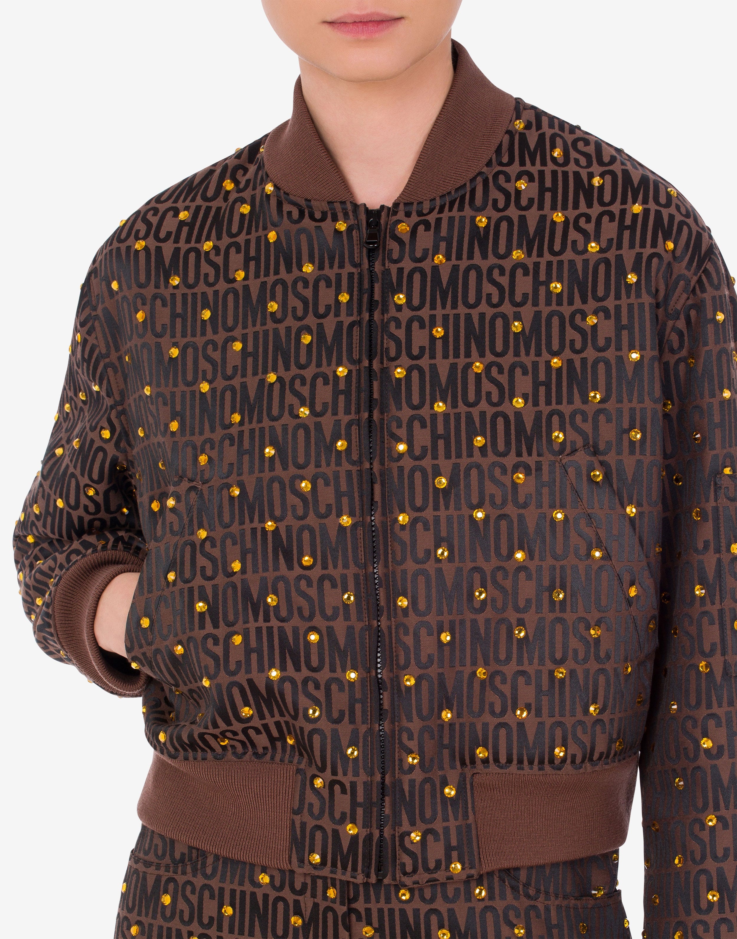ALLOVER LOGO NYLON BOMBER JACKET WITH RHINESTONES - 4