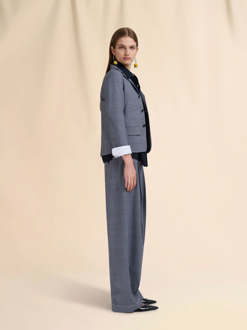 BLUE WOOL CROPPED JACKET WITH PRINCE OF WALES CHECK - 6