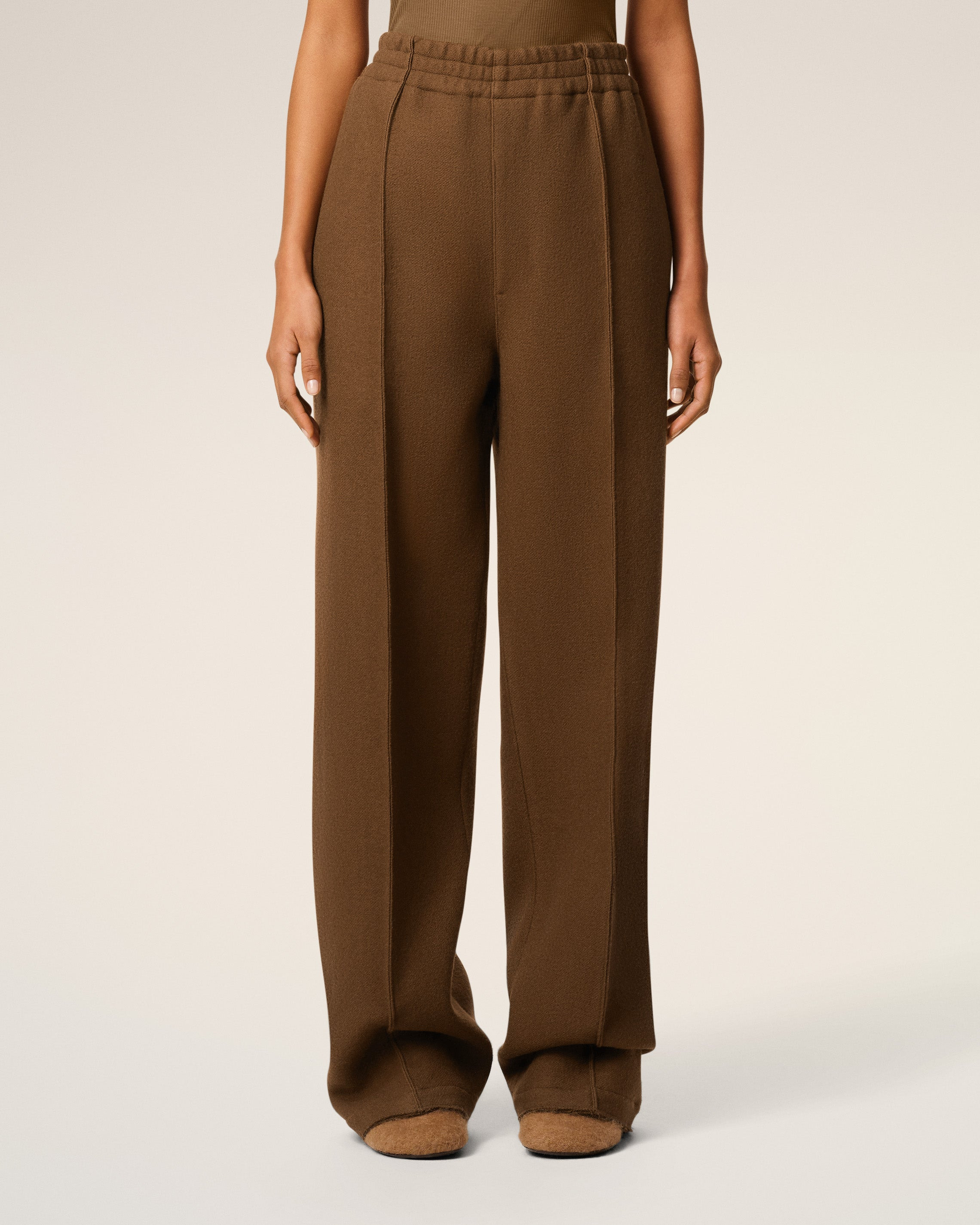 BROWN WOOL ELASTICATED TROUSERS - 3