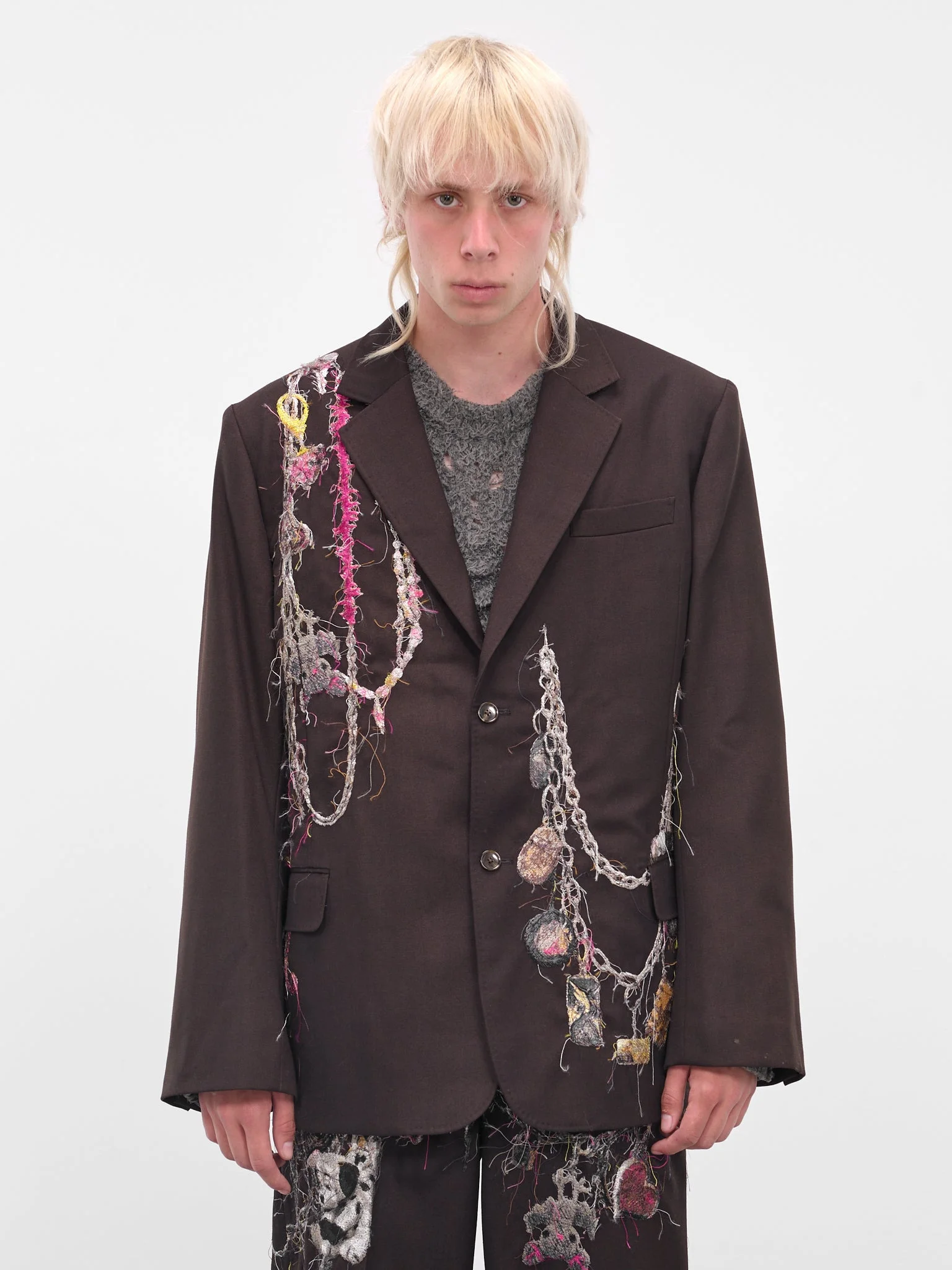 Burgundy Trompe L'oeil Jewelry Blazer - 1