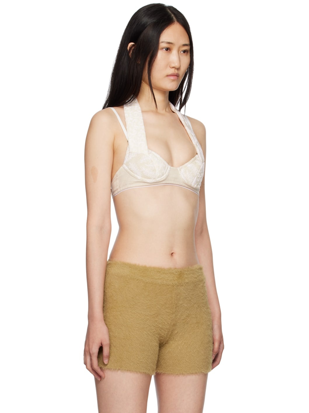 Beige & White Le Papier 'Le Haut Cuscinu' Bra - 2