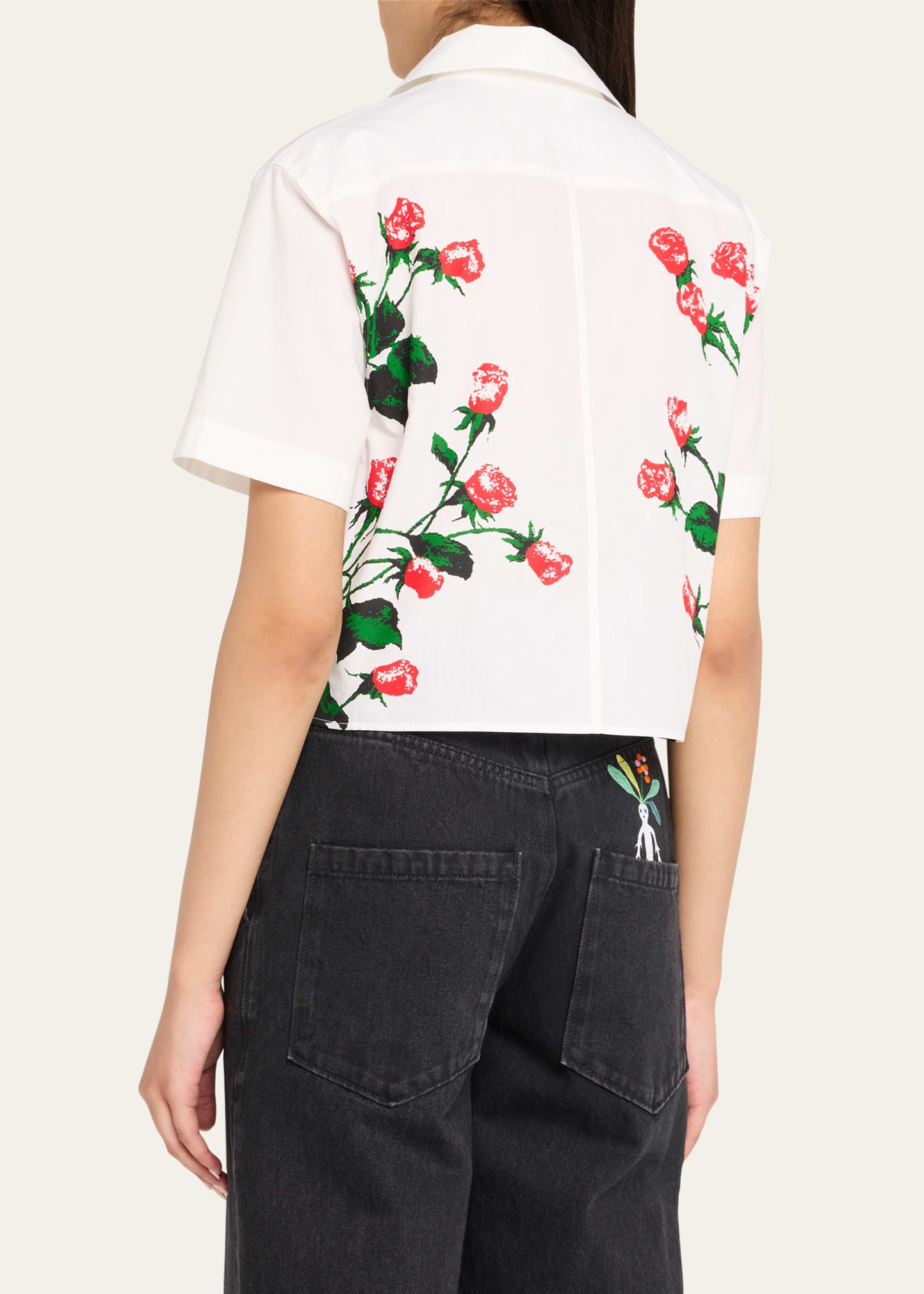 Flower Print Poplin Cropped Shirt - 3