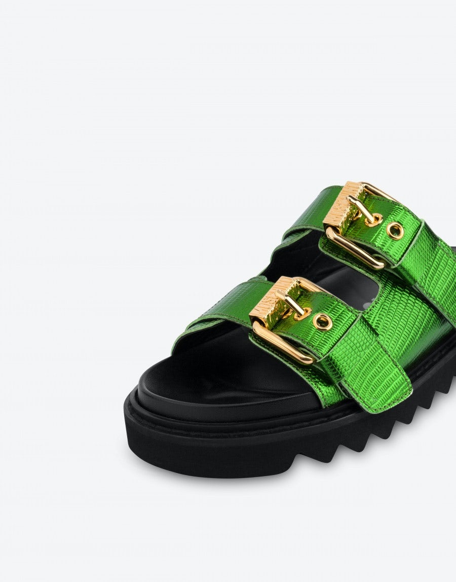 LIZARD PRINT CALFSKIN SANDALS WITH BUCKLES - 4