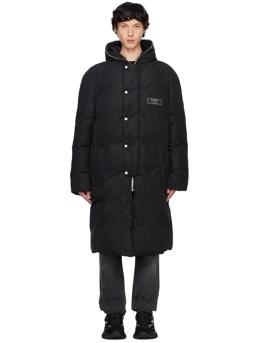 Black Long Nylon Puffer Coat - 1