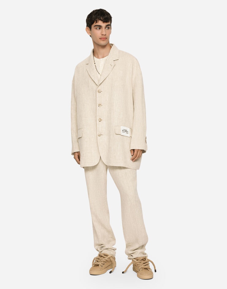 Oversize single-breasted linen and viscose jacket - 4