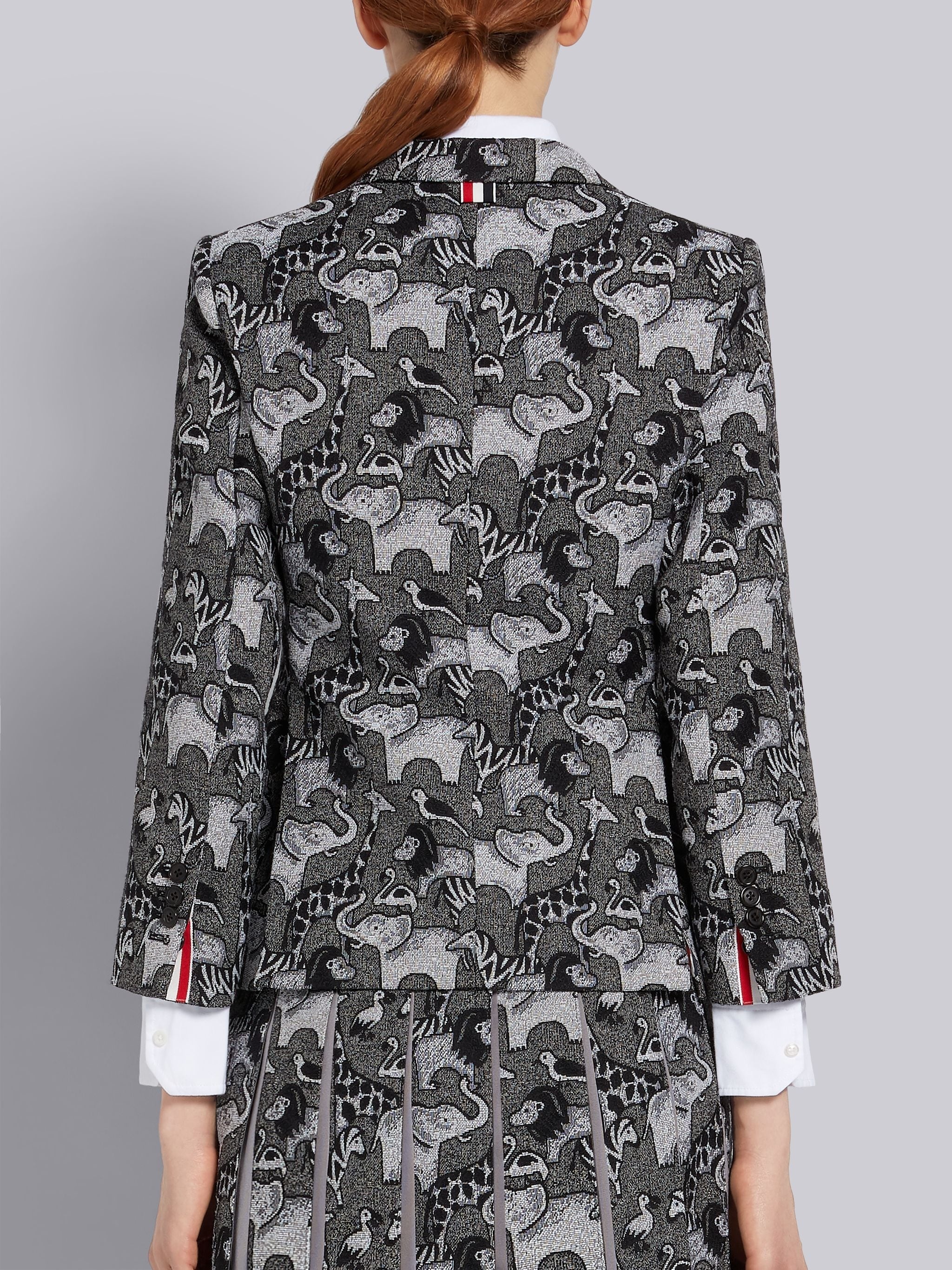 Medium Grey Animal Icon Tapestry Jacquard Classic Jacket - 3