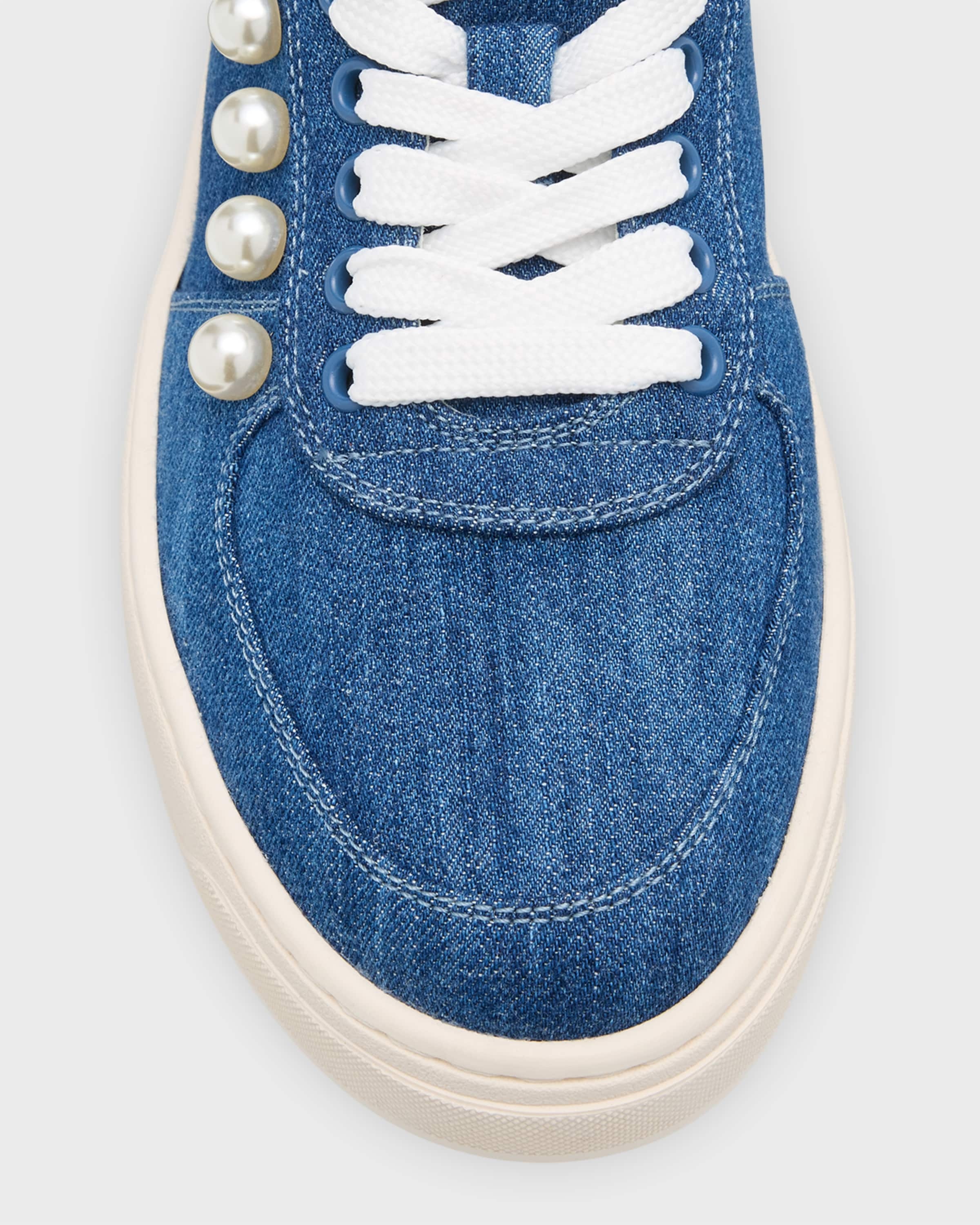 Denim Pearly Stud Low-Top Sneakers - 4