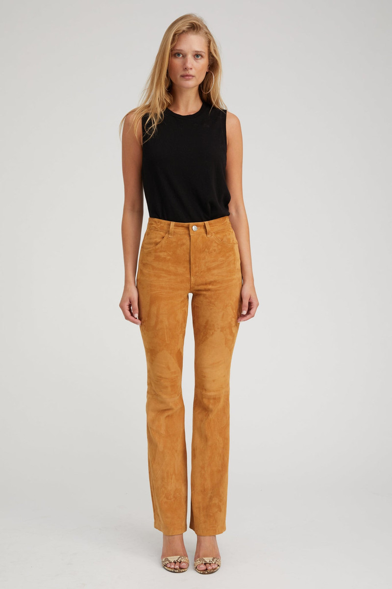SPRWMN NUTMEG SUEDE 5 POCKET MICRO FLARE PANTS outlook