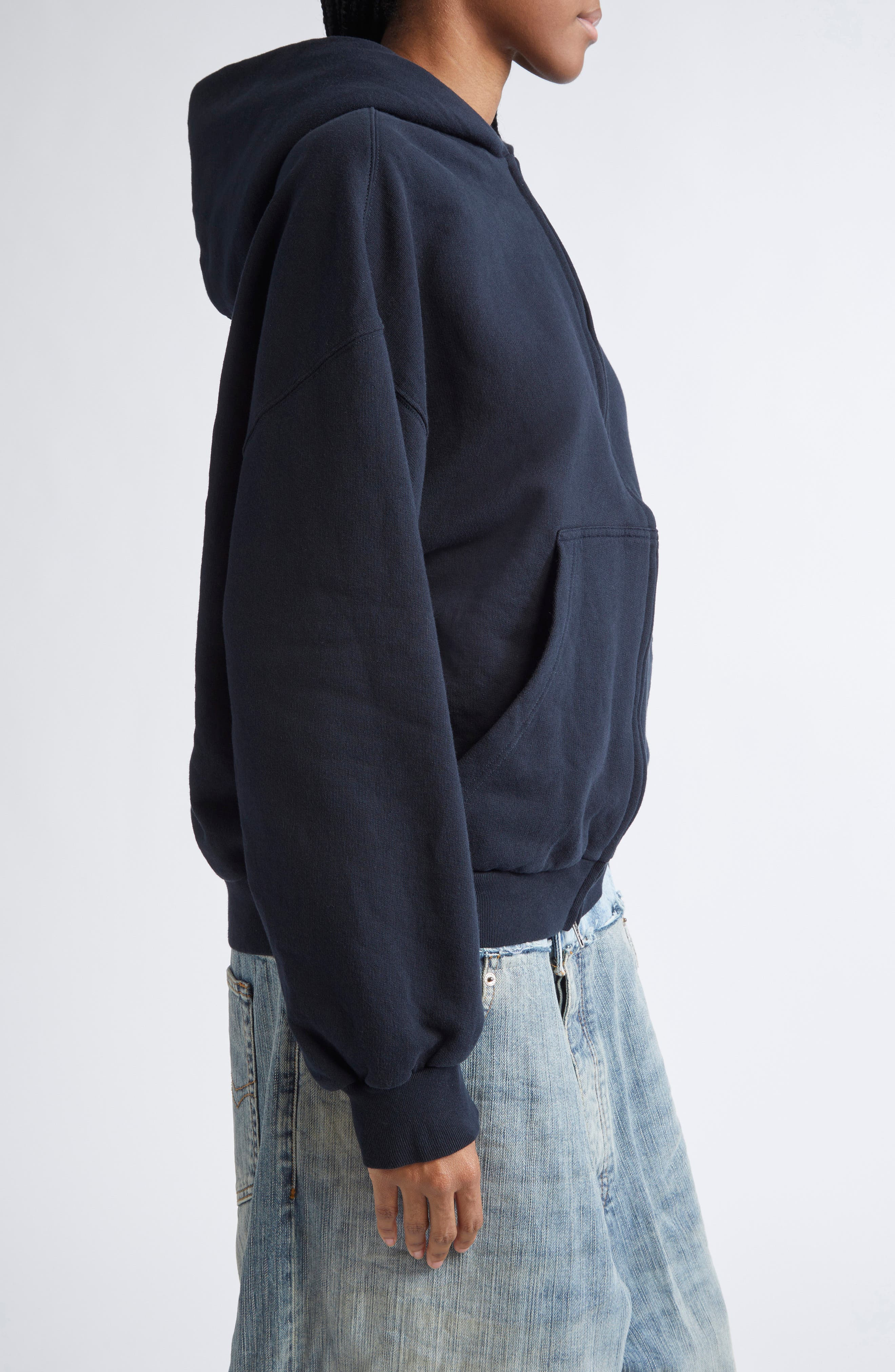 Balenciaga Flipped Uni Logo Embroidered Cotton Fleece Zip-Up Hoodie in 1750 Faded Black/Anthracite a - 3