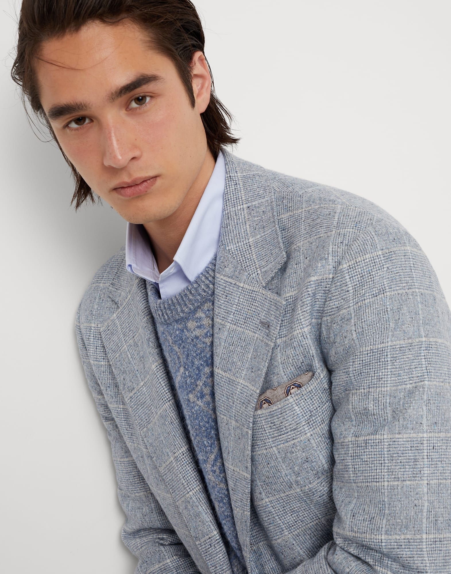 Double face silk pocket square with geometric pattern - 3