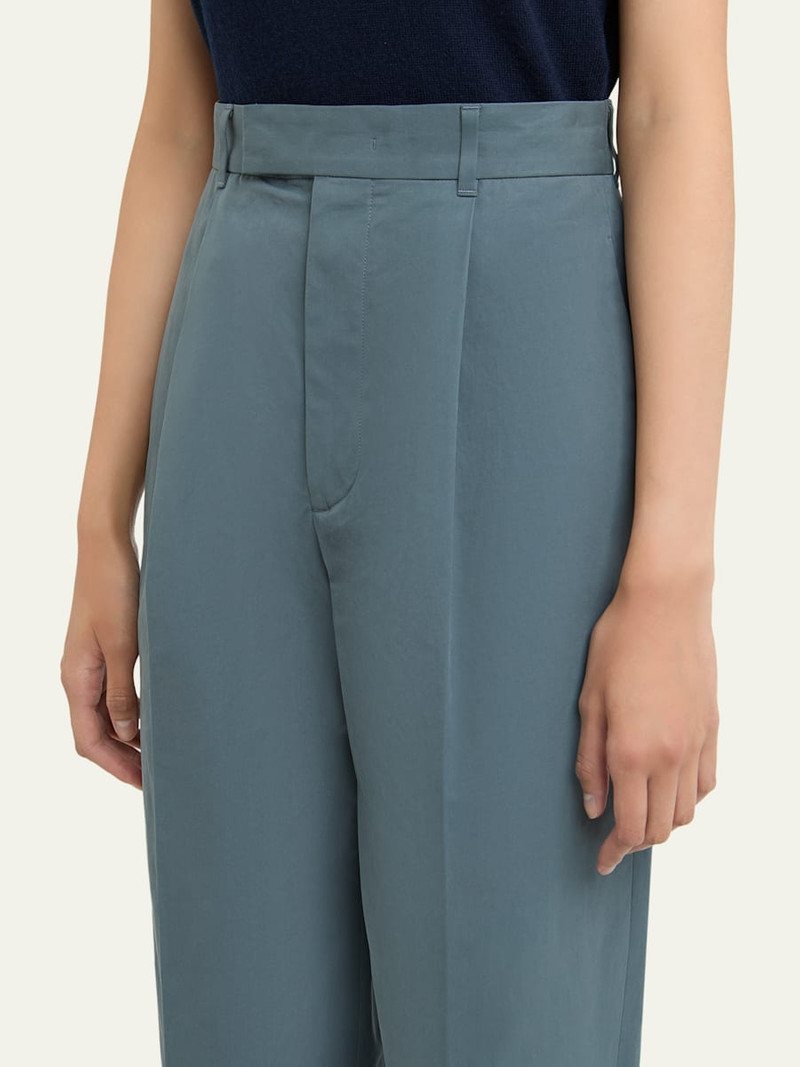 Pleated Cotton Straight-Leg Pants 5