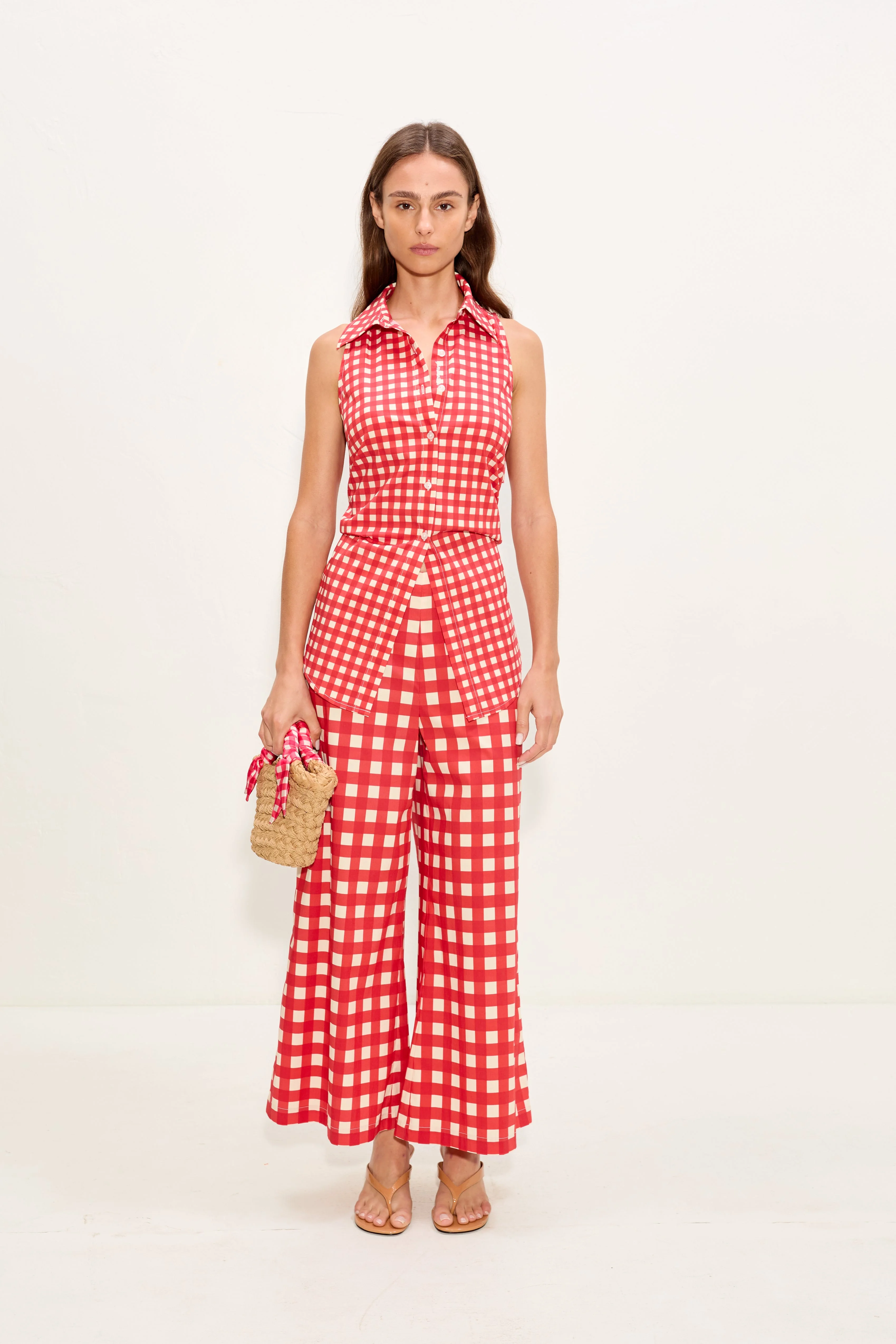 Toni Poplin Pant In Tomato/White Gingham - 1