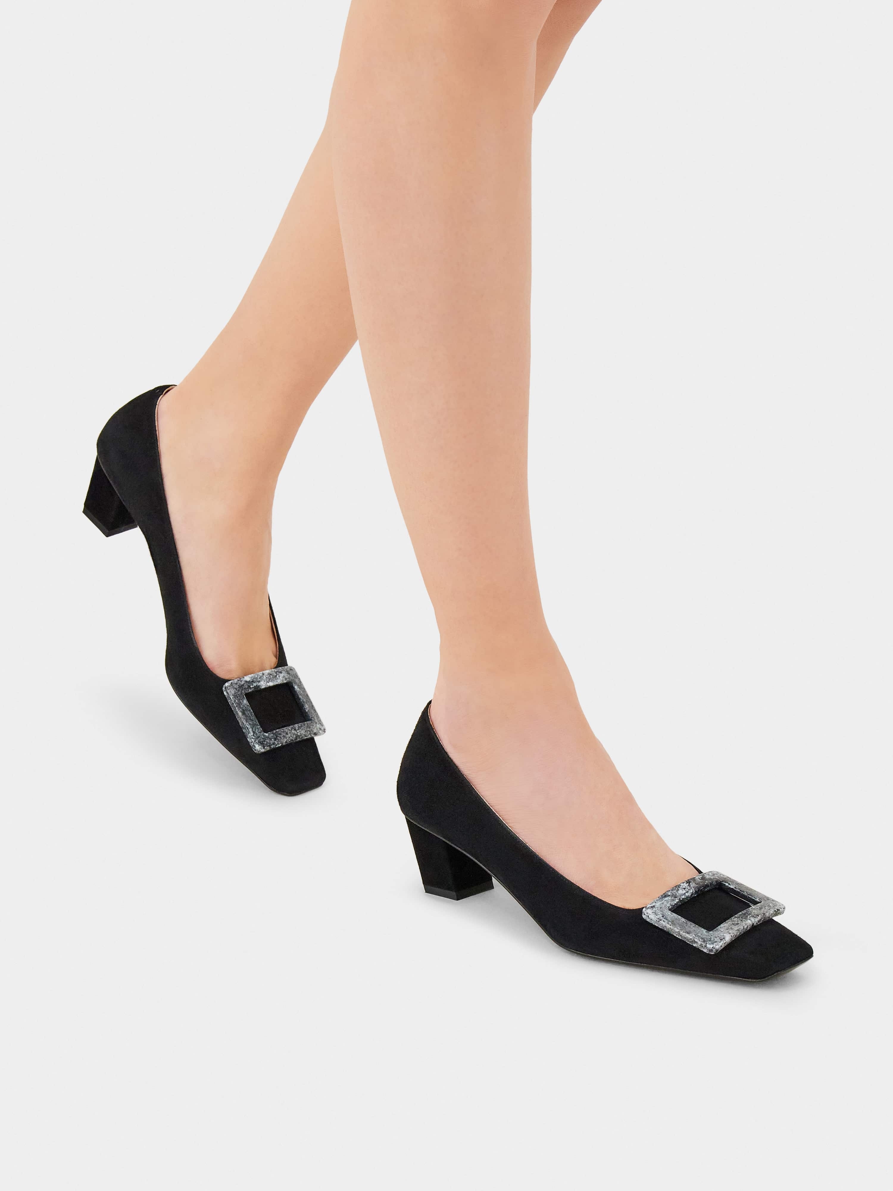 Belle Vivier Stone Buckle Pumps in Suede - 8
