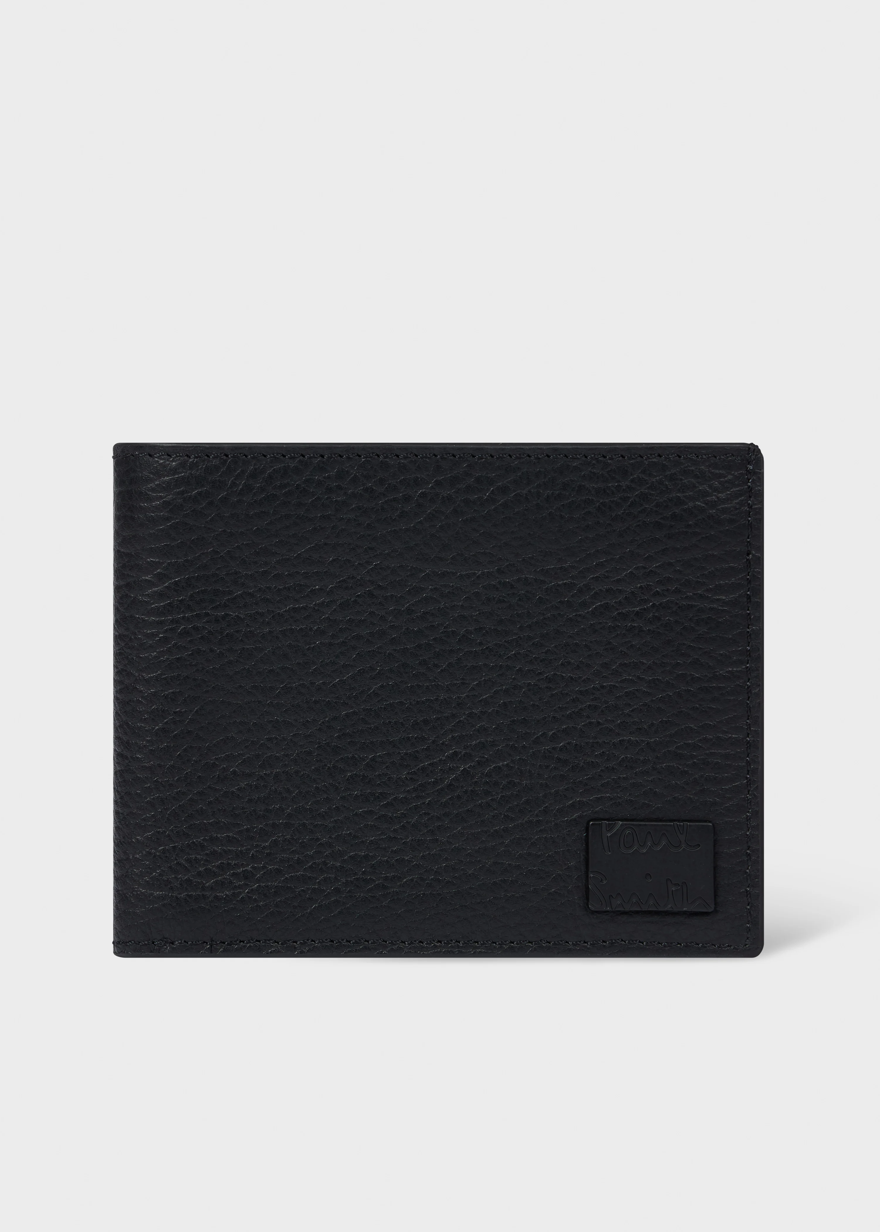 Black Grained Leather Compact Billfold Wallet - 1