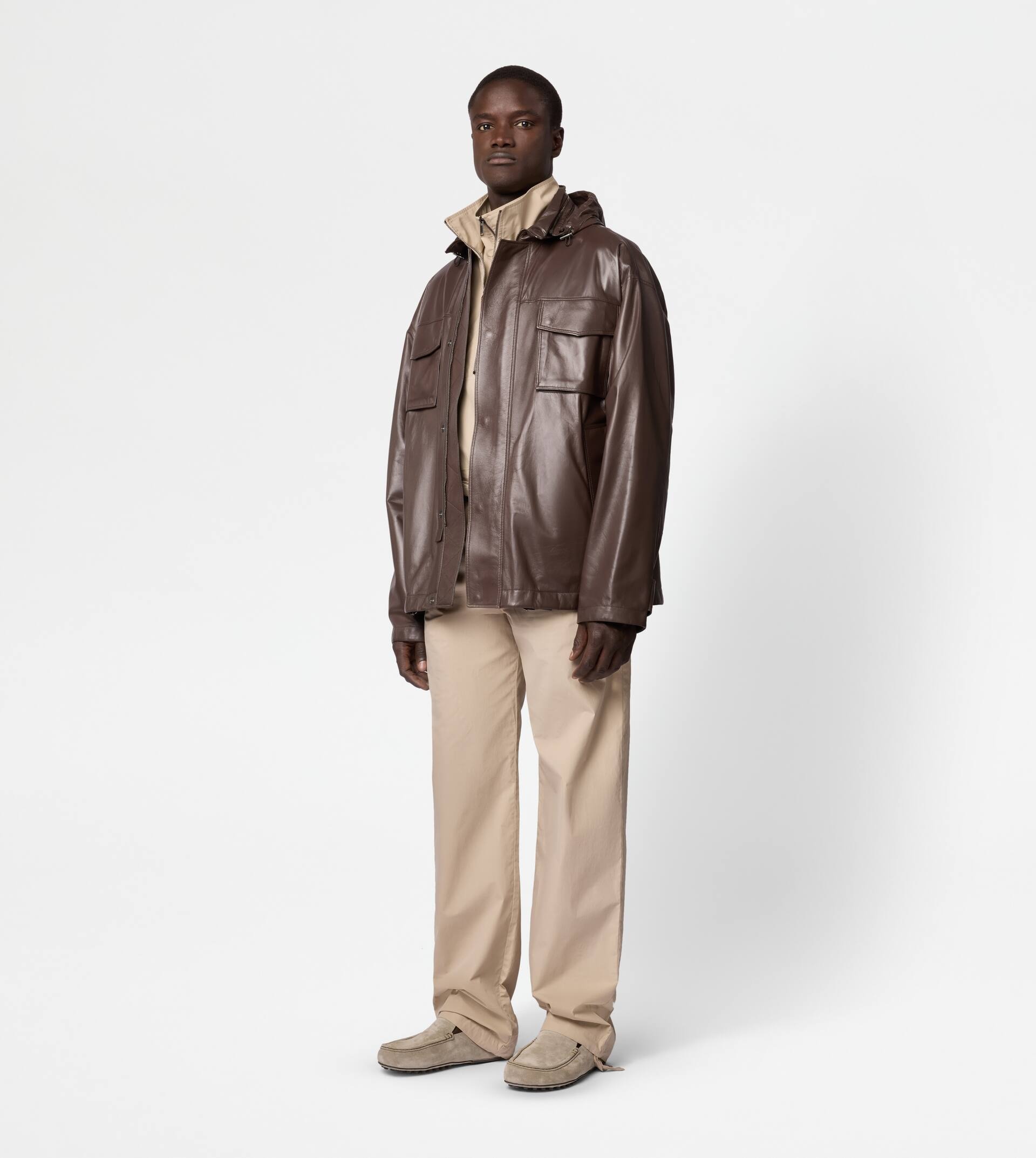 COMFORT FIT FIELD JACKET IN NAPPA LEATHER - BROWN - 2