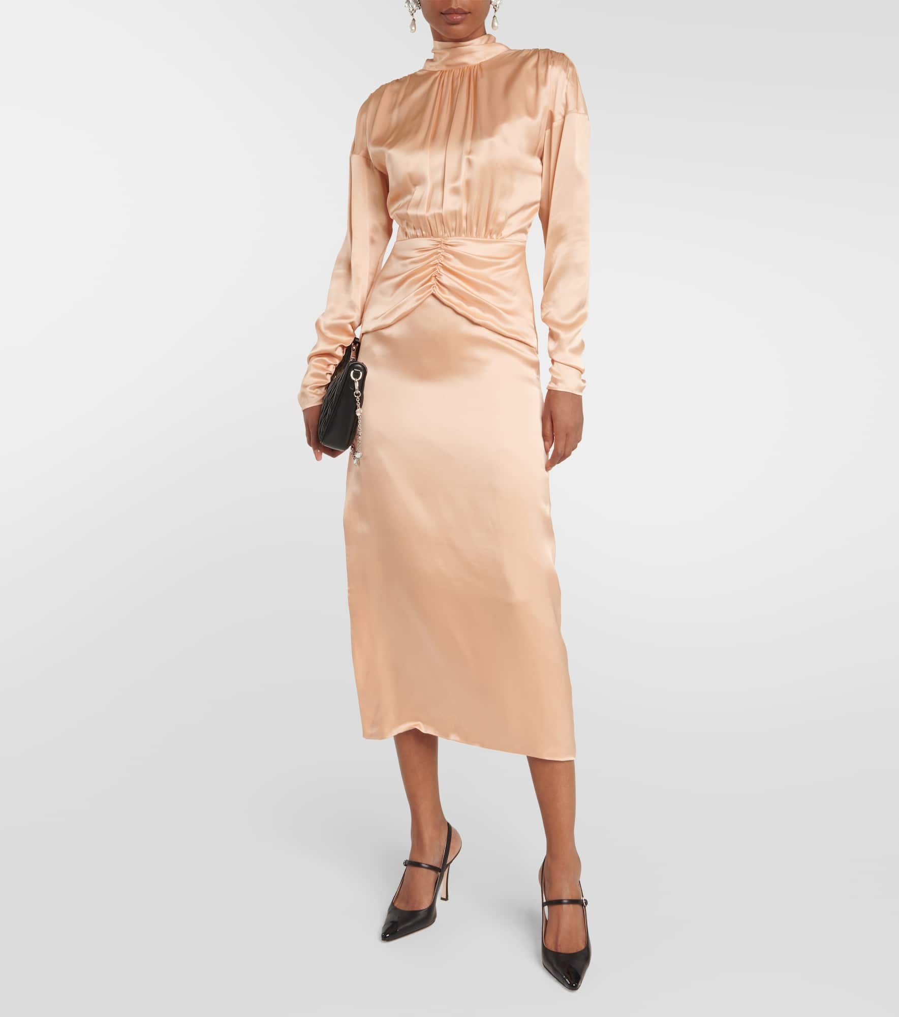 Tie-neck silk satin midi dress - 2