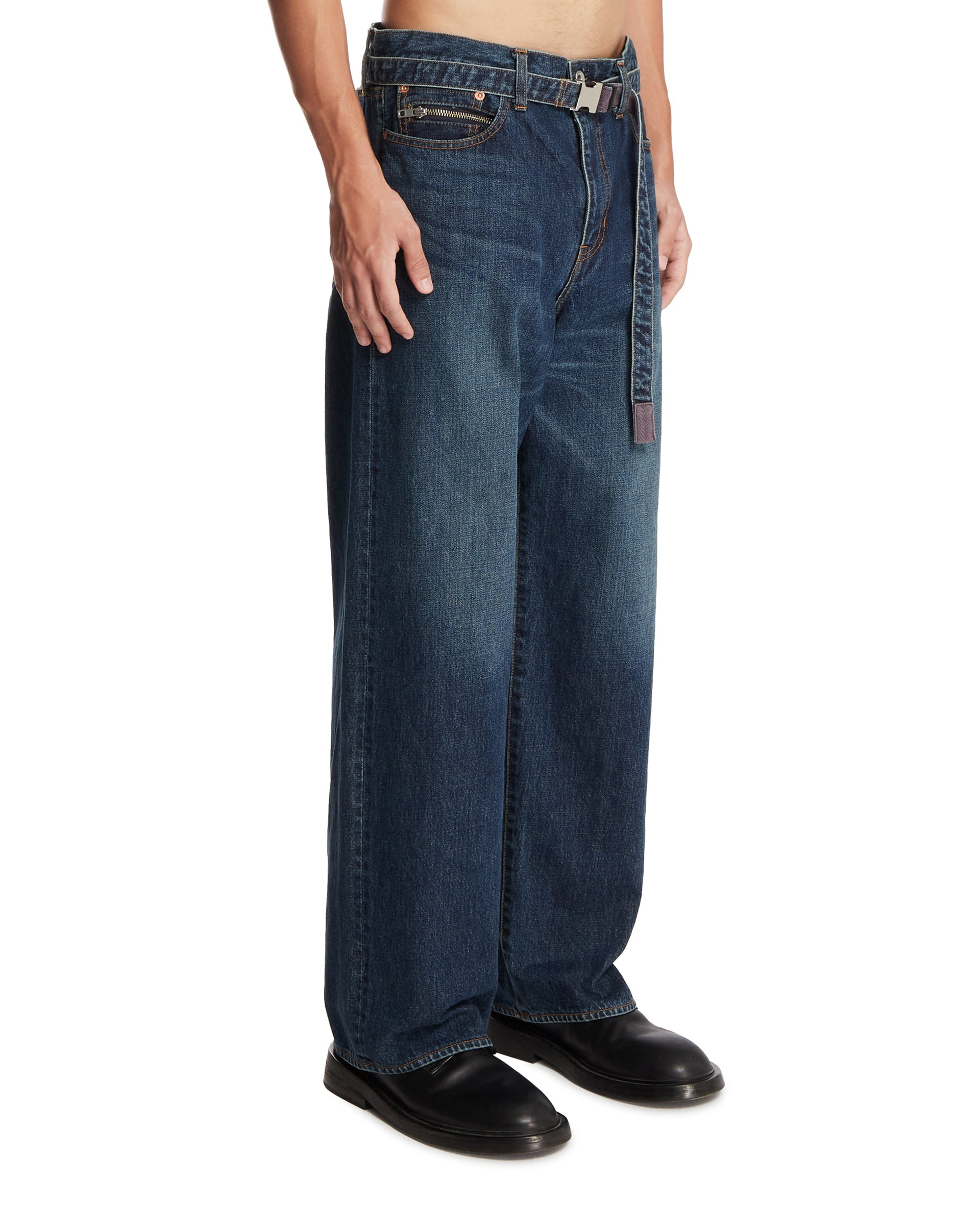 Blue Wide-Leg Jeans with Belt - 4