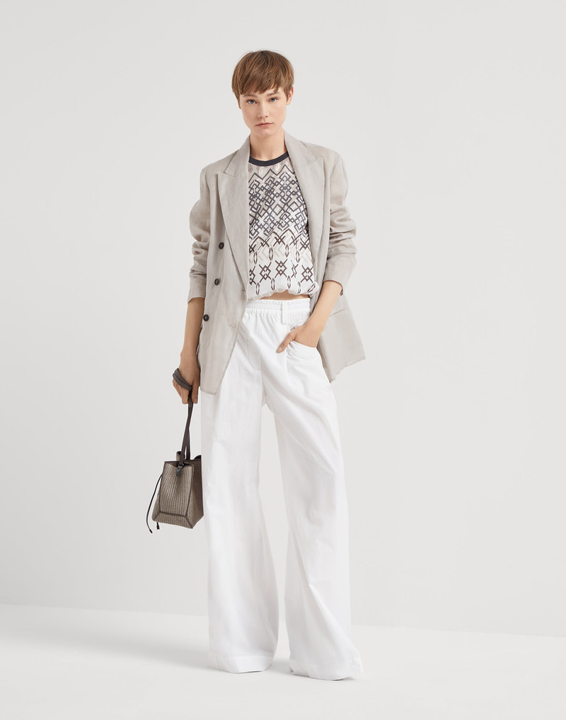 Lightweight wrinkled cotton poplin loose five-pocket trousers 4