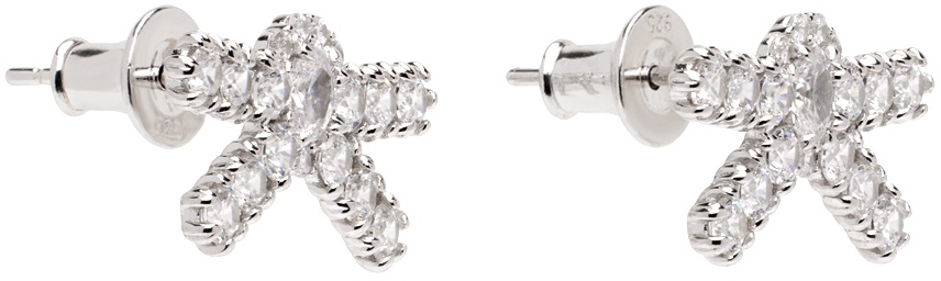 Silver YVMIN Edition Gem Bowknot Small Earrings - 2