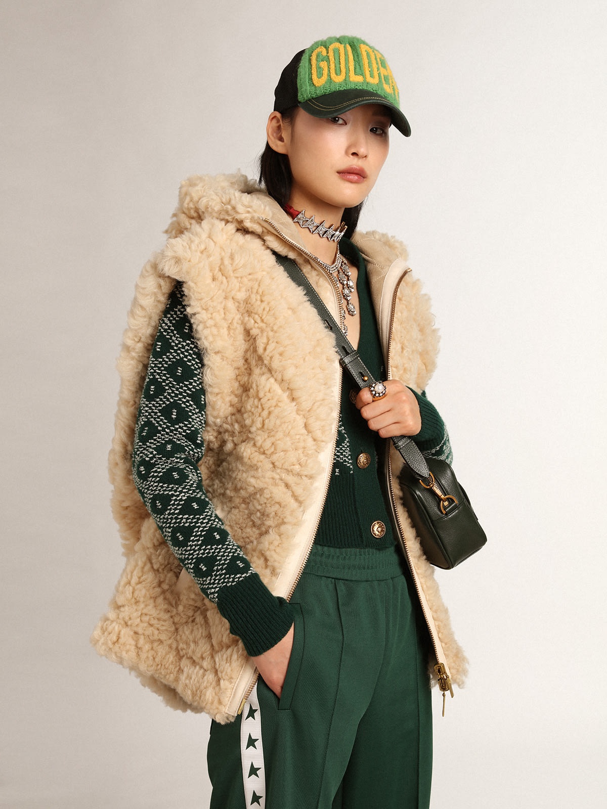Women's reversible sheepskin vest in ecru - 2