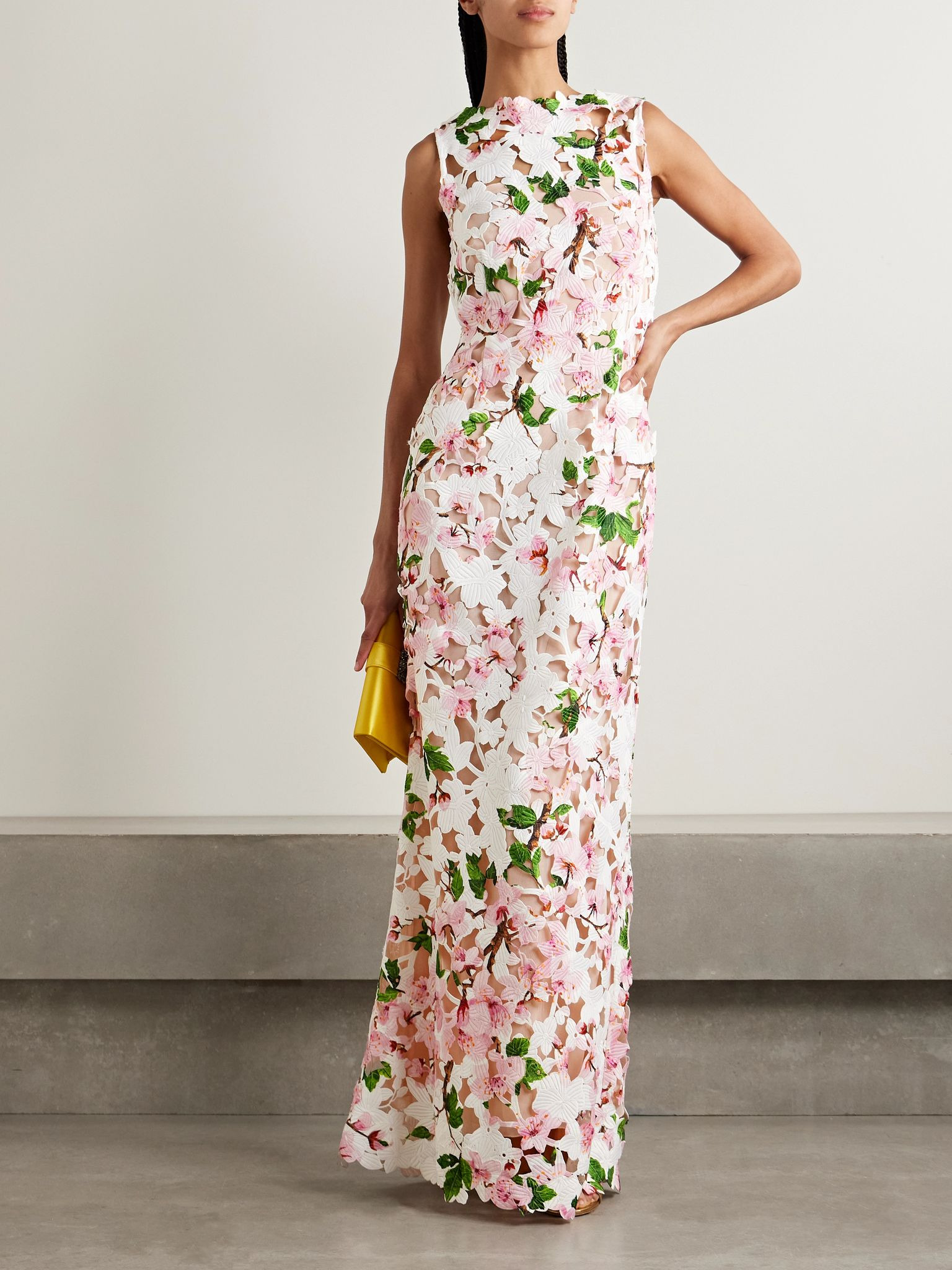 Floral-print guipure lace gown White - 2