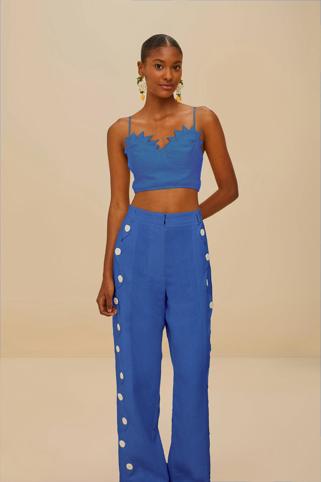 Blue High Waisted Wavy Euroflax™ Premium Linen Pants - 2