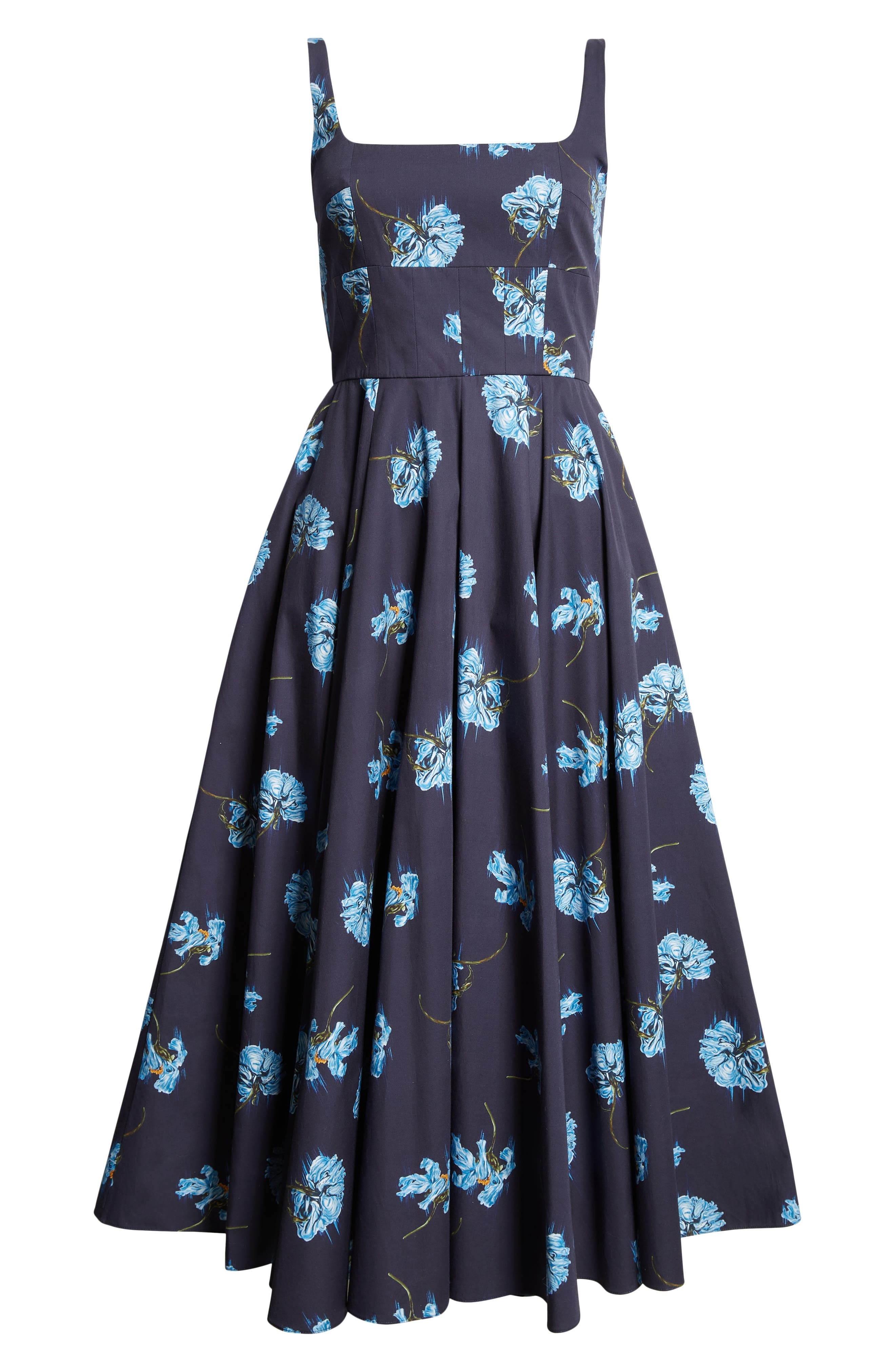 Emilia Wickstead Mona Floral Cotton Poplin Midi Sundress in Blue Flowers On Navy at Nordstrom - 5