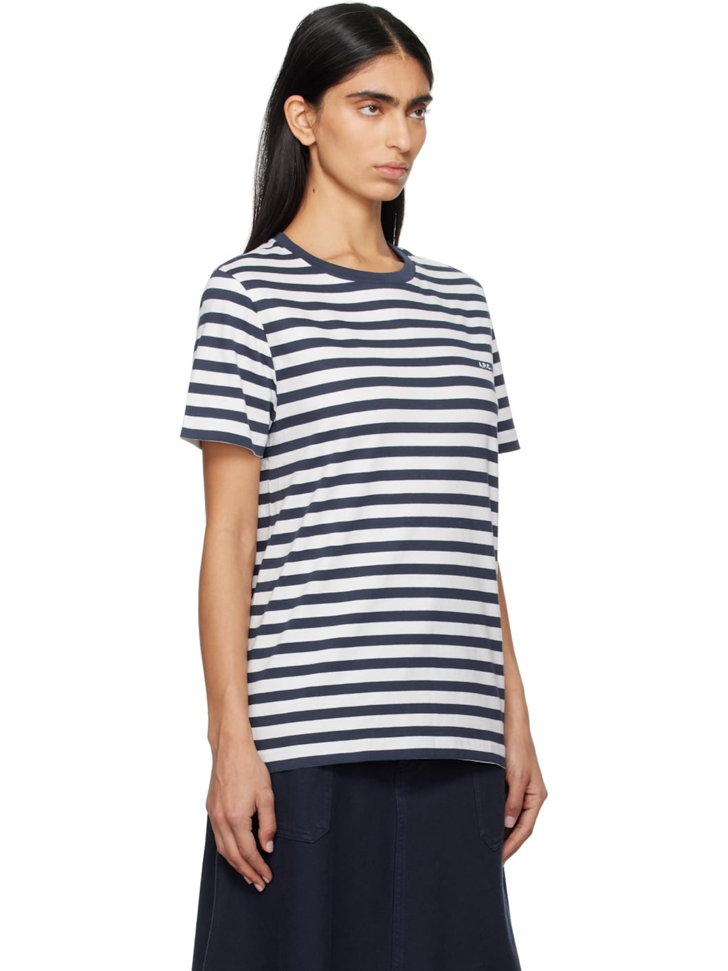 White & Navy Standard 'A.P.C.' Brodé T-shirt - 2
