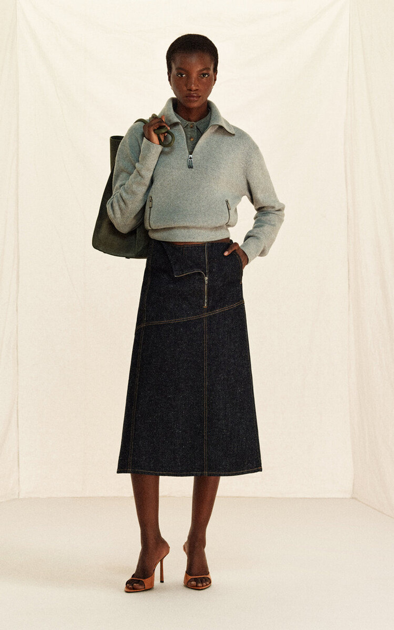 Victoria Beckham Half Zip Milano Cashmere Sweater light grey outlook