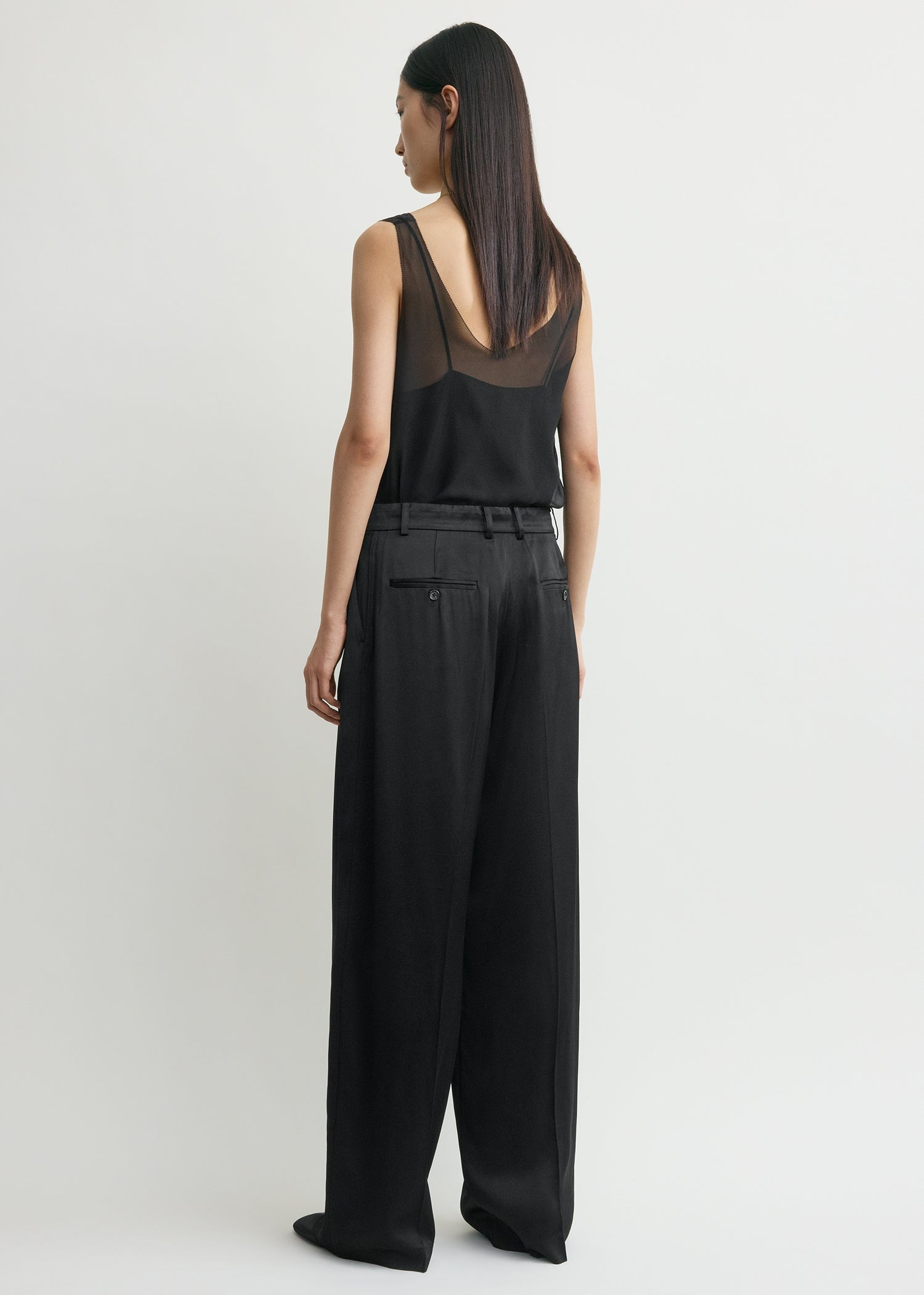 Wide satin trousers black - 4