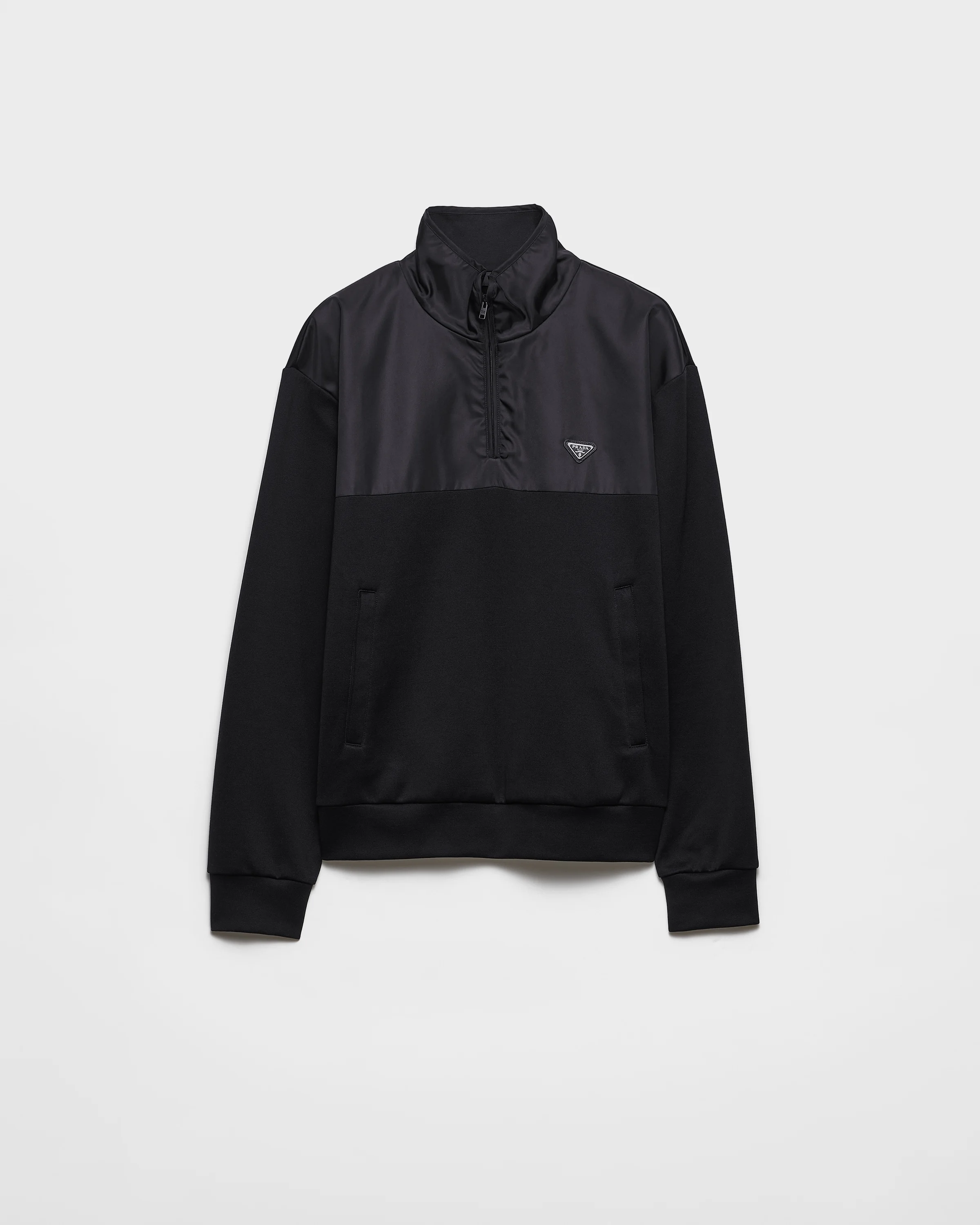 Cotton fleece half-zipper sweatshirt with Re-Nylon details - 1