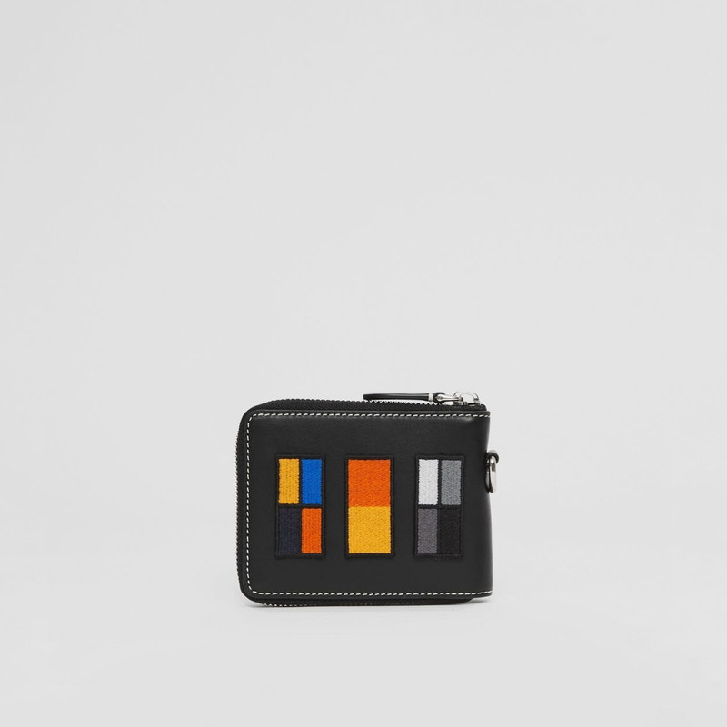 Badge Appliqué Leather Ziparound Wallet Lanyard 6