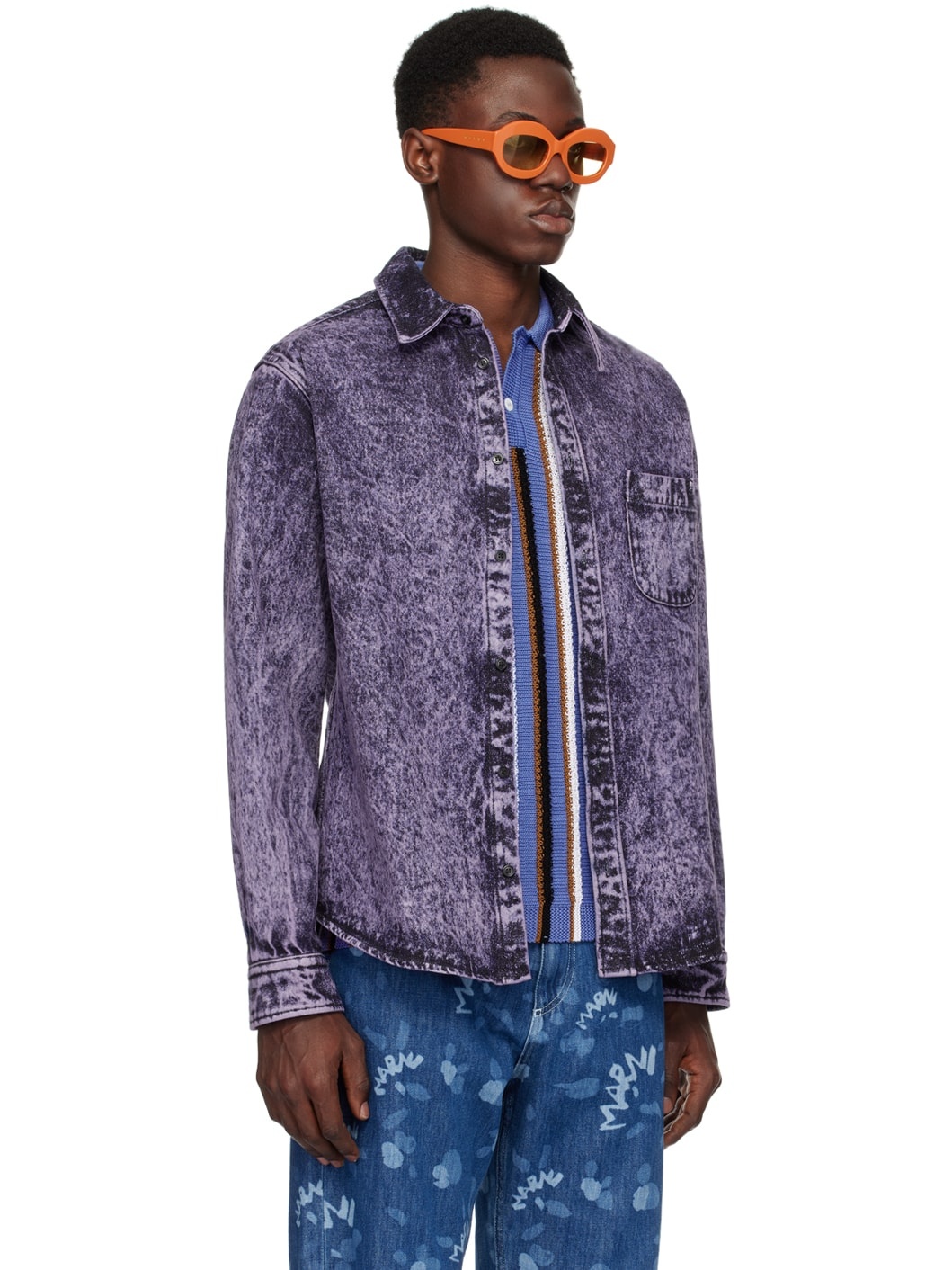 Purple Button Denim Shirt - 2