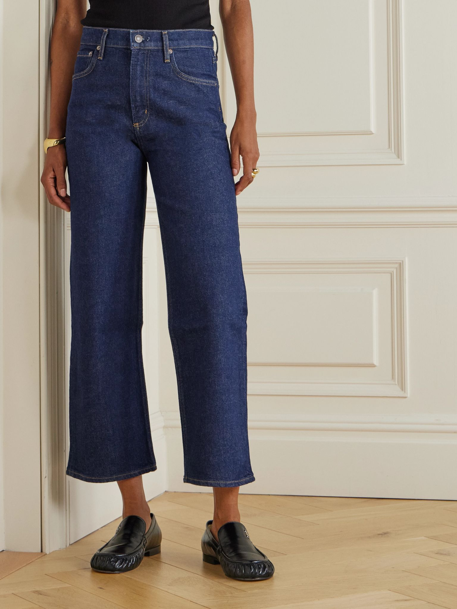 Ren cropped high-rise wide-leg jeans Dark denim - 3