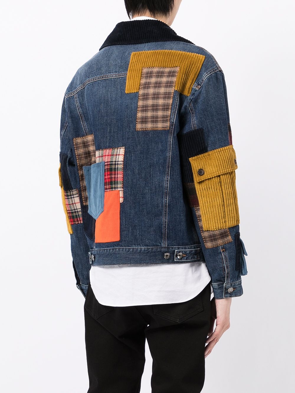 patchwork contrast-collar denim jacket - 4