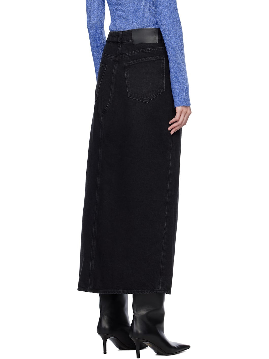 Black Slim Fit Denim Maxi Skirt - 3