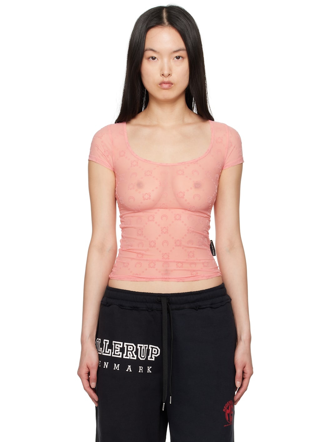 SSENSE Exclusive Pink Recycled Flock Open Neck T-shirt - 1