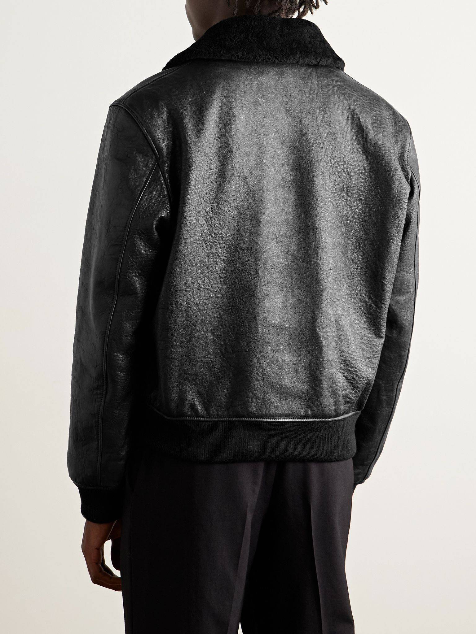 Shearling-Trimmed Full-Grain Leather Jacket Black - 3