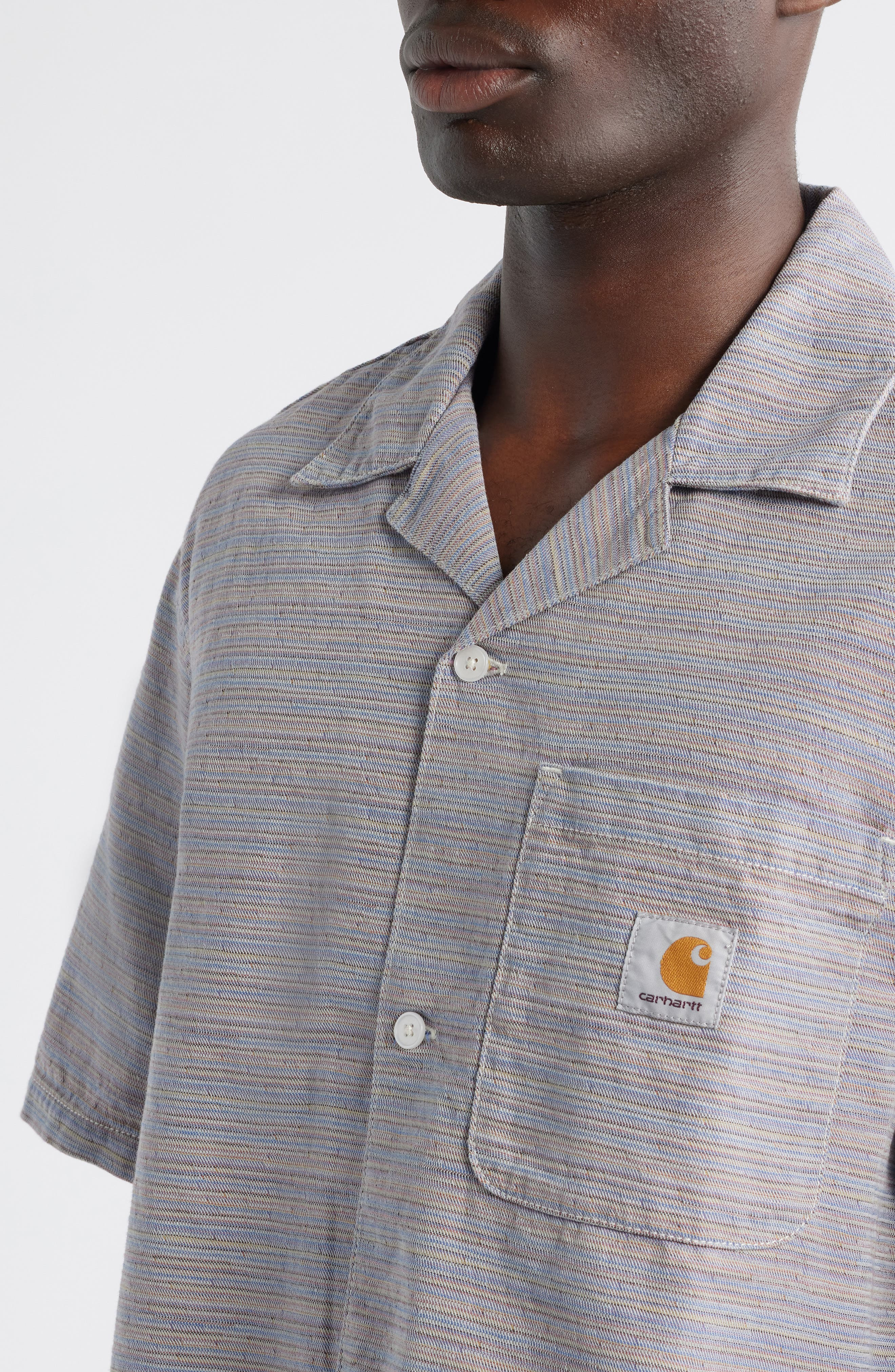 Carhartt Work In Progress Gellar Short Sleeve Cotton Jacquard Camp Shirt in Gellar Stripe Multicolor - 2