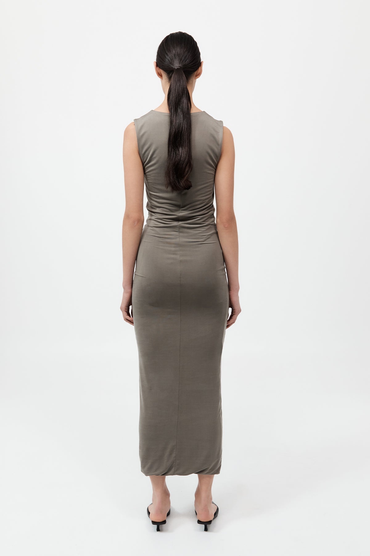 Cupro Jersey Drape Dress - Smokey Olive - 4