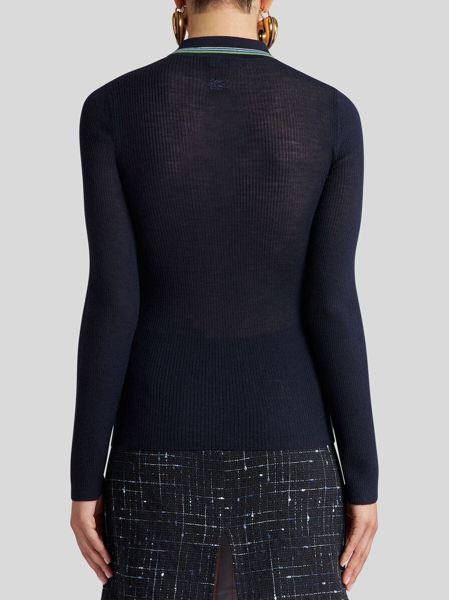 KNIT WOOL JACQUARD POLO SHIRT - 4