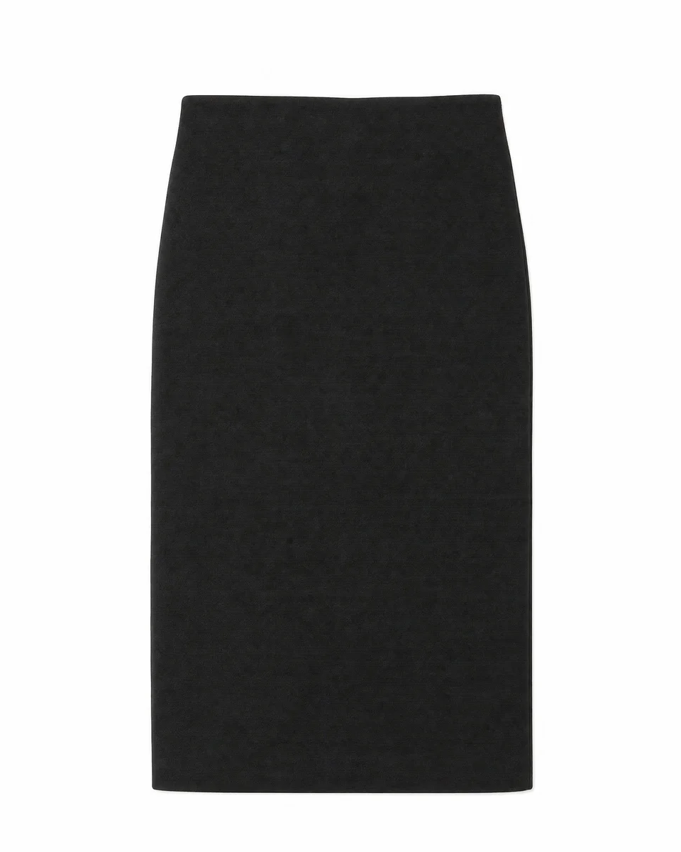 BLACK WOOL-BLEND PENCIL SKIRT - 1
