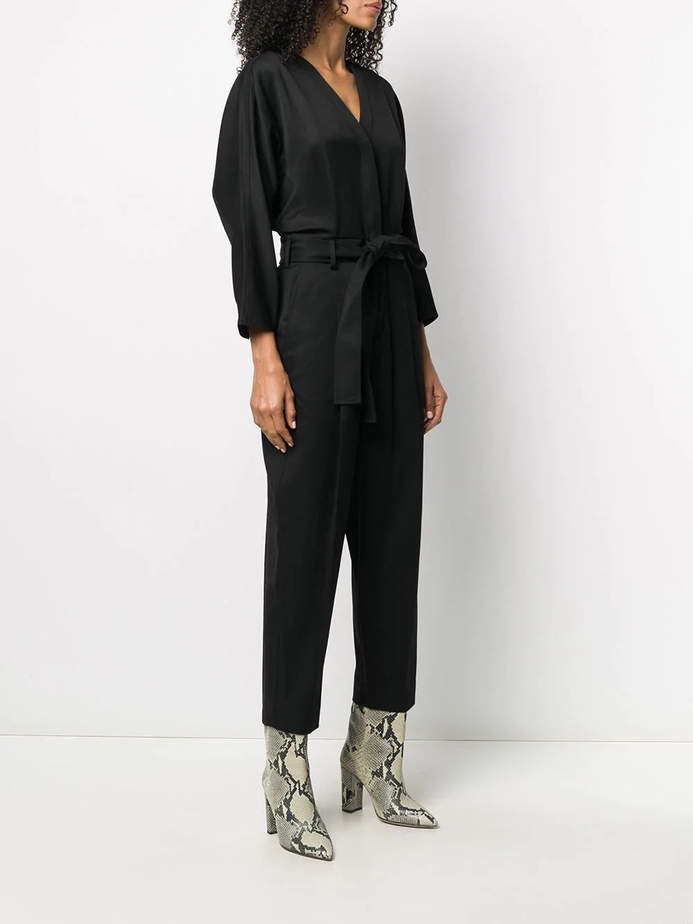 3/4 SLV WOOL MENSWEAR BELTED JUMPSUIT - 3