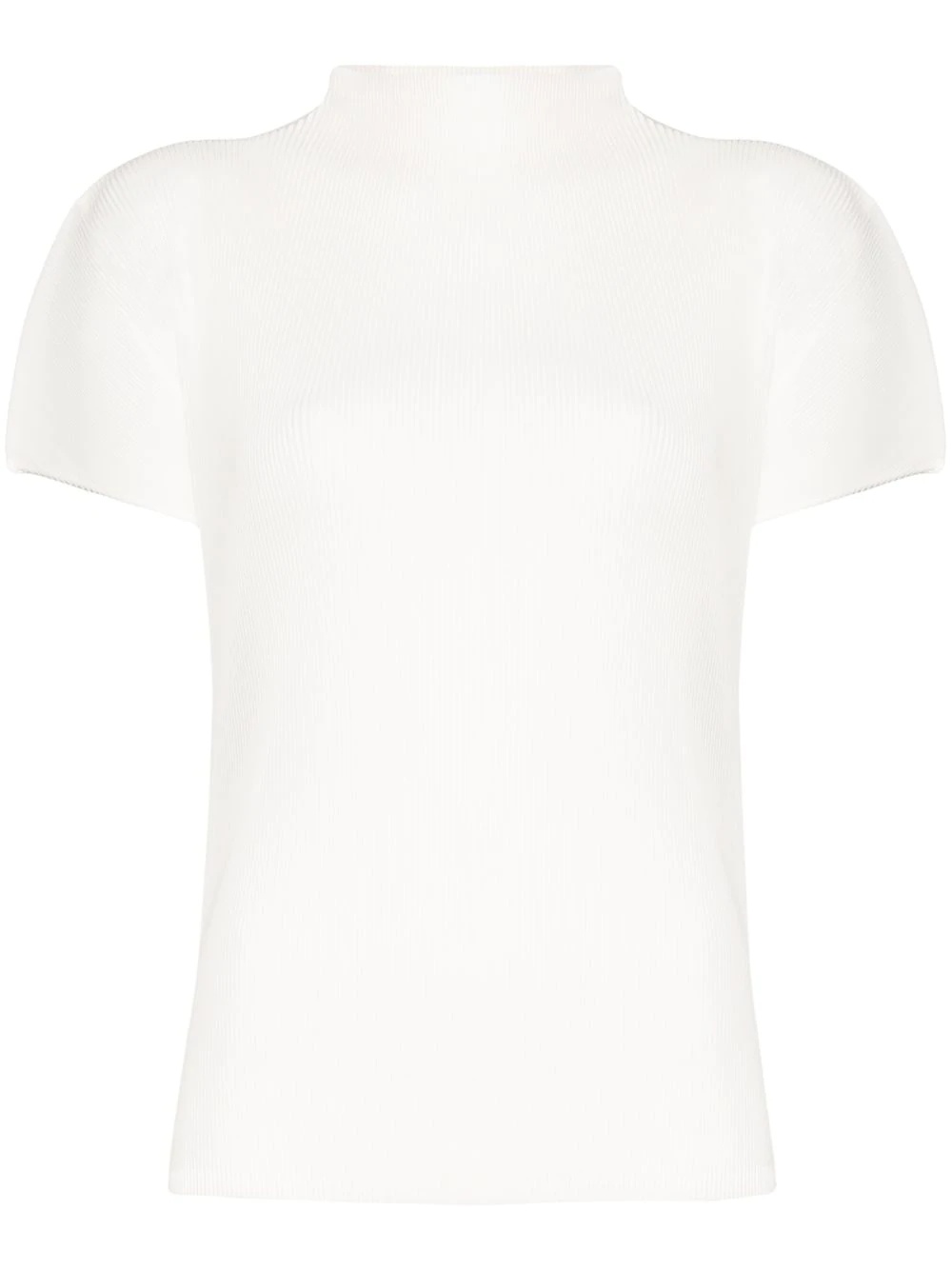 high neck short sleeve plissé top - 1