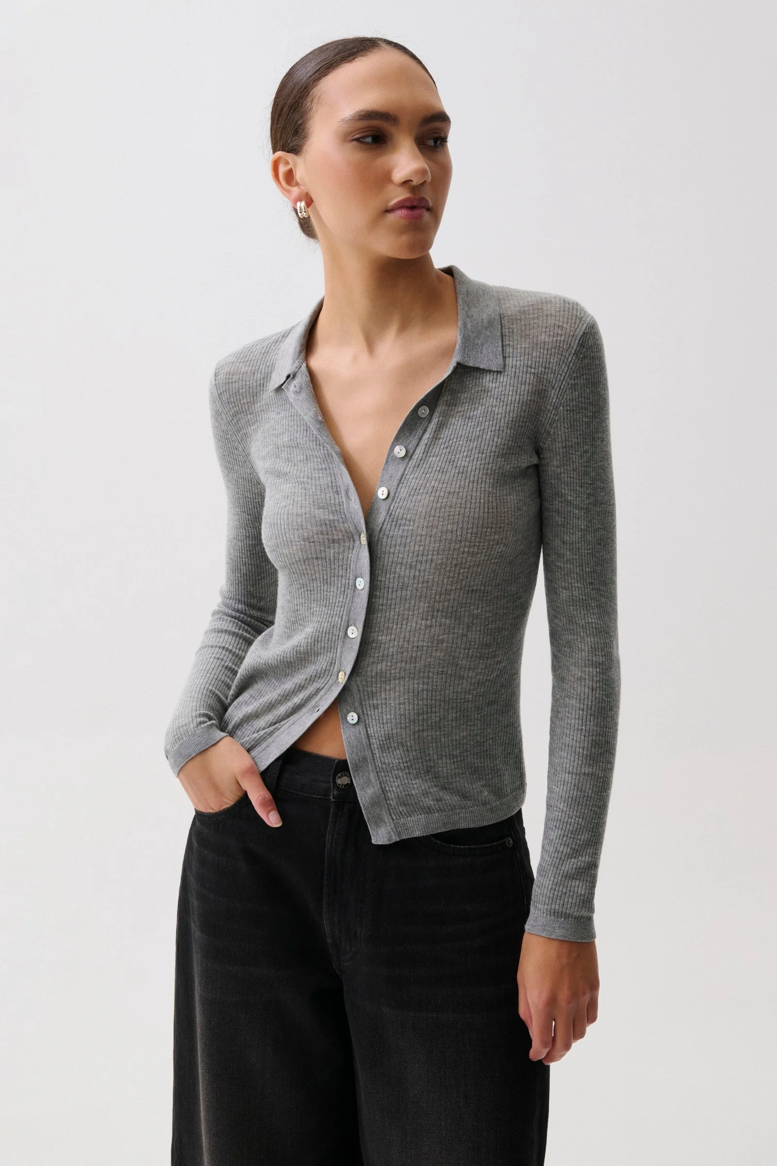KOREY FEATHERWEIGHT CARDIGAN - HEATHER CHARCOAL - 1