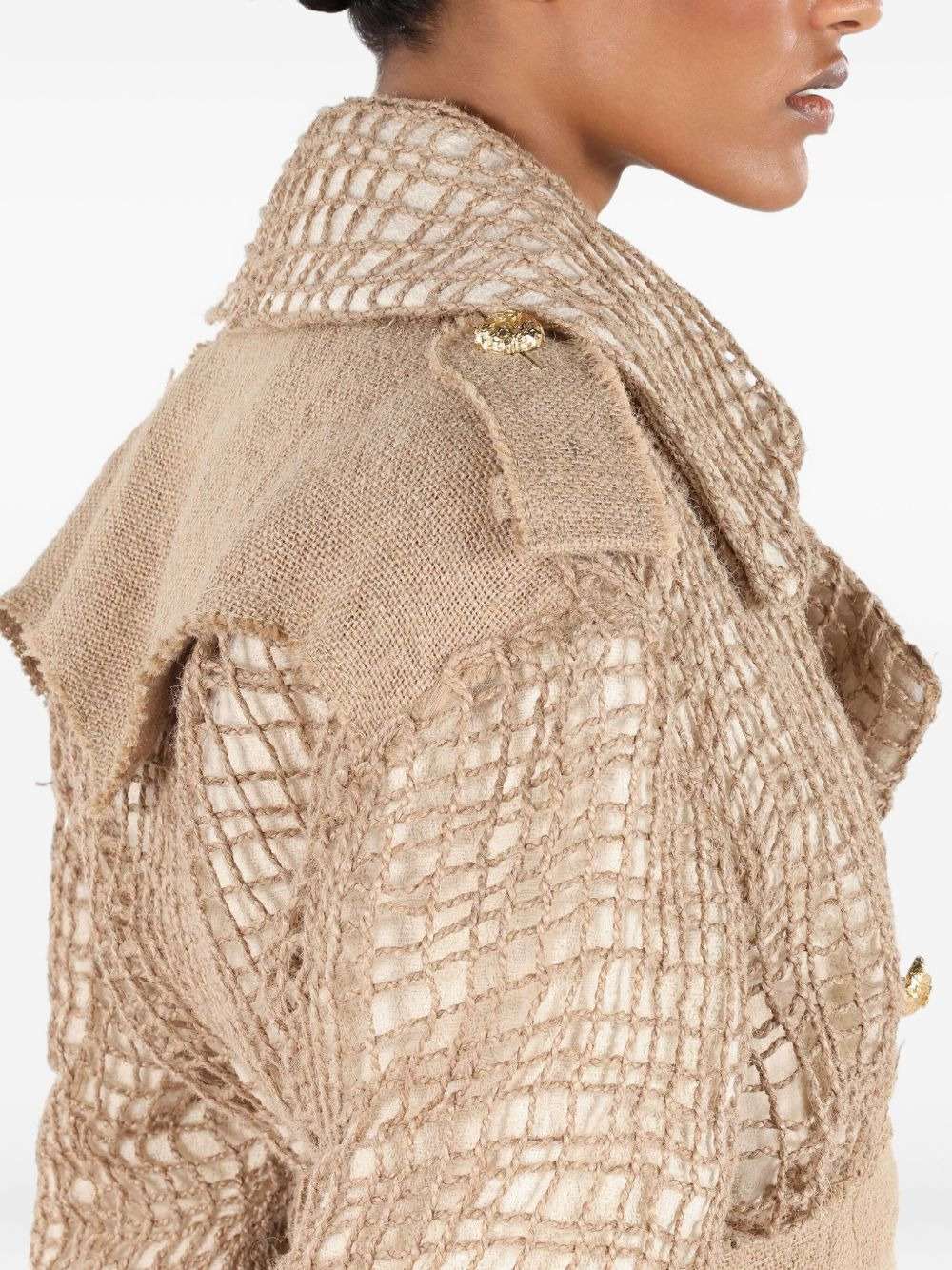 jute-panel trench coat - 6