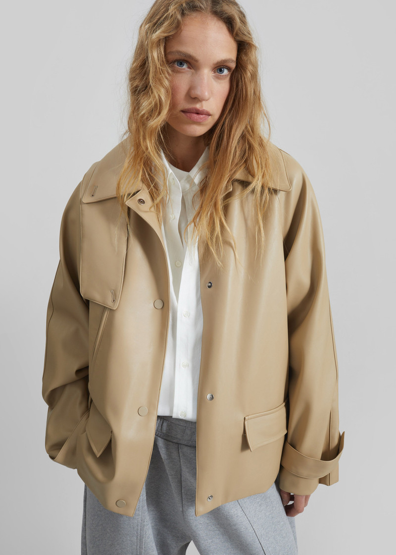 Viran Faux Leather Belted Jacket - Beige 4