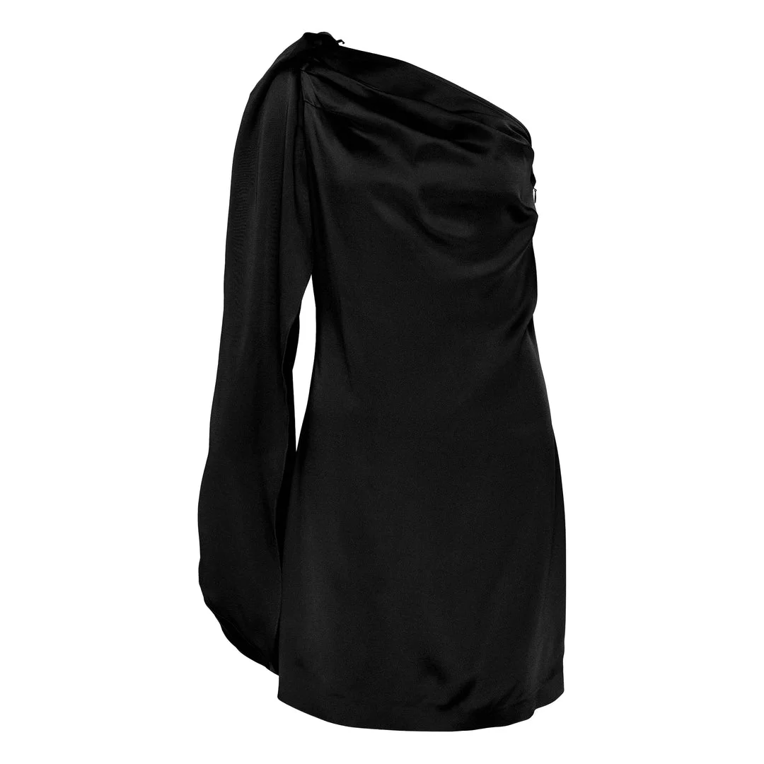 One Shoulder Mini Satin Dress - 1