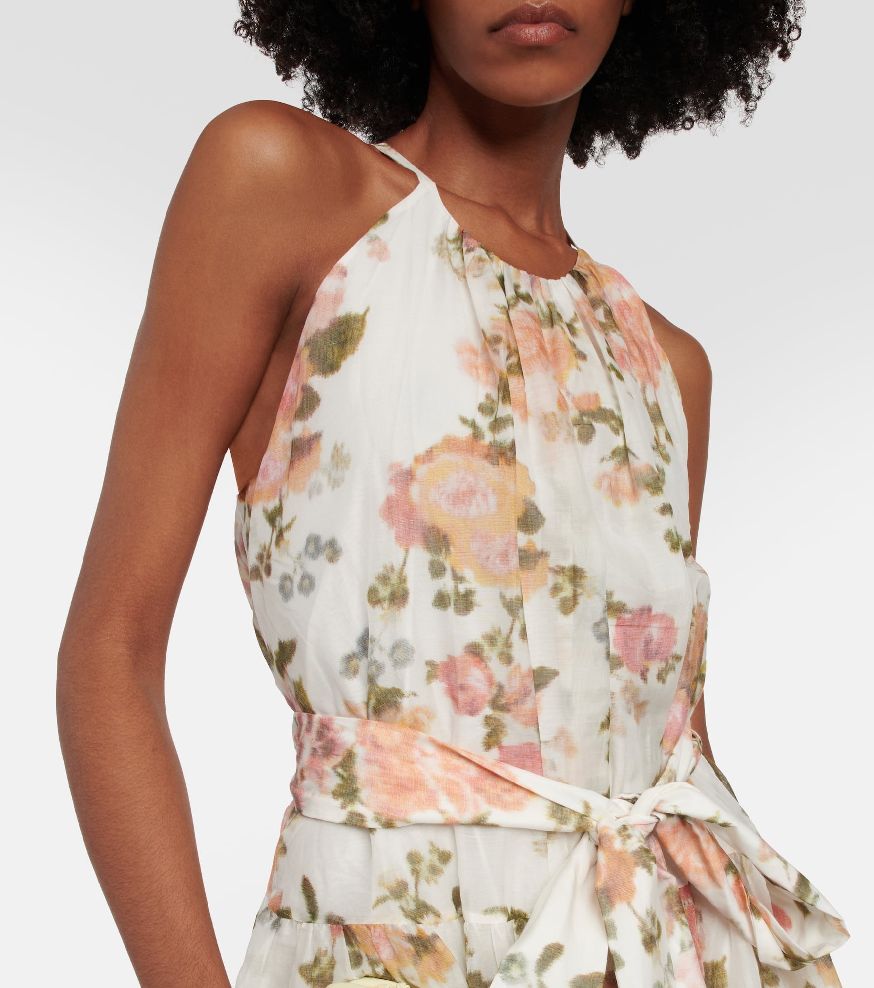 Zinnia floral cotton and silk midi dress - 4